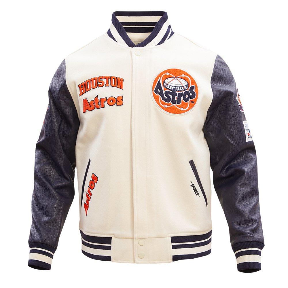 Pro Standard Men's MLB Houston Astros Retro Classic Rib Wool Varsity Jacket -Eggshell/Navy - EGGSHELL/NAVY Thumbnail View 1