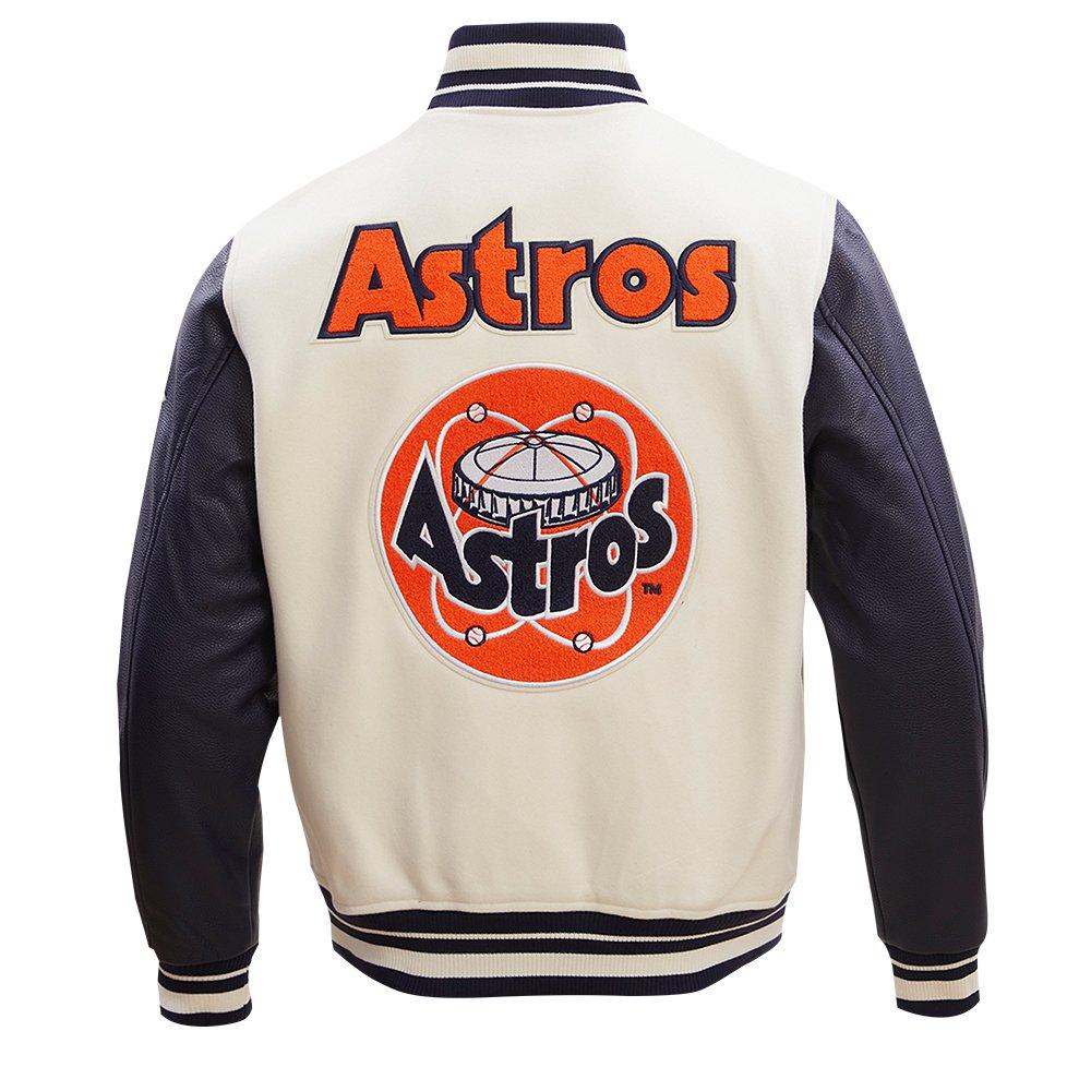 Pro Standard Men's MLB Houston Astros Retro Classic Rib Wool Varsity Jacket -Eggshell/Navy - EGGSHELL/NAVY Thumbnail View 2
