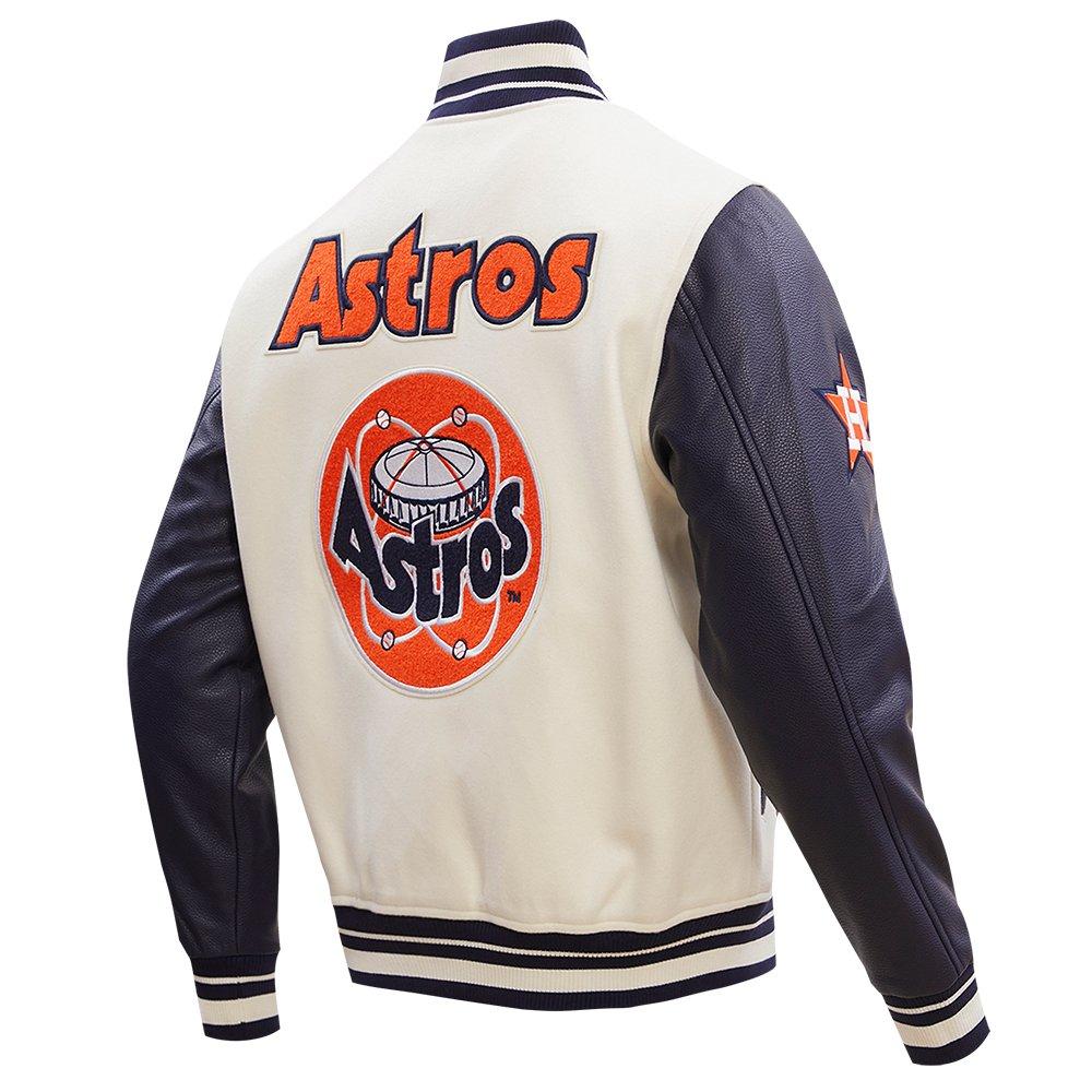 Pro Standard Men's MLB Houston Astros Retro Classic Rib Wool Varsity Jacket - Eggshell/Navy - EGGSHELL/NAVY Thumbnail View 4