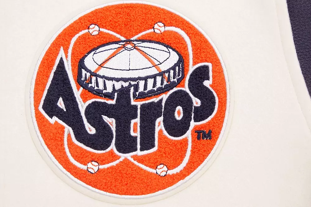 Pro Standard Men's MLB Houston Astros Retro Classic Rib Wool Varsity Jacket - Eggshell/Navy - EGGSHELL/NAVY