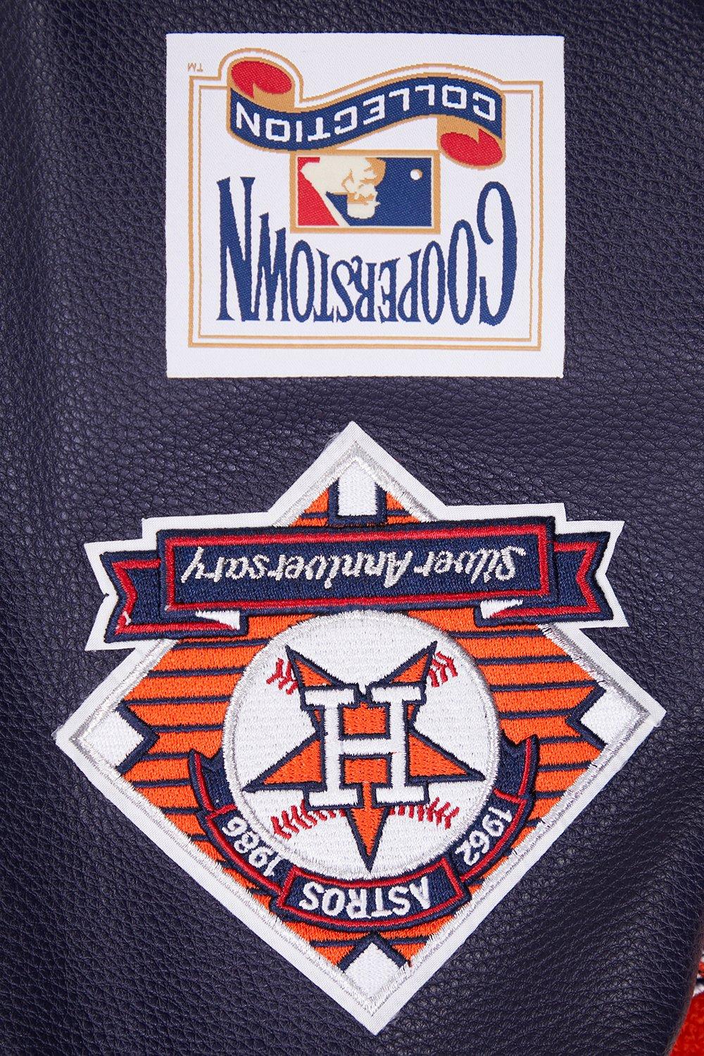Pro Standard Men's MLB Houston Astros Retro Classic Rib Wool Varsity Jacket -Eggshell/Navy - EGGSHELL/NAVY Thumbnail View 10
