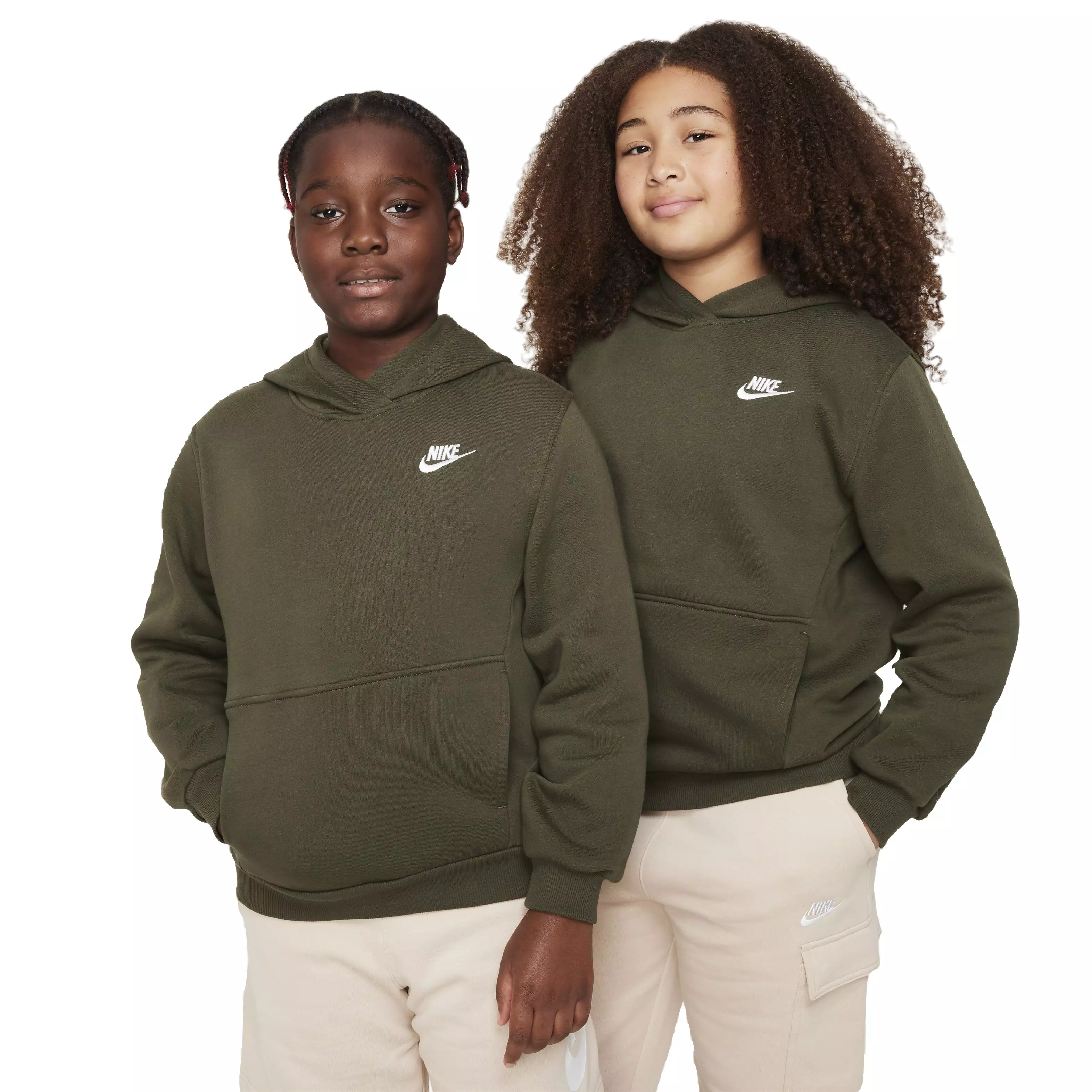 Nike Big Kids' Sportswear Club LBR Fleece Hoodie -Cargo Khaki - CARGO KHAKI