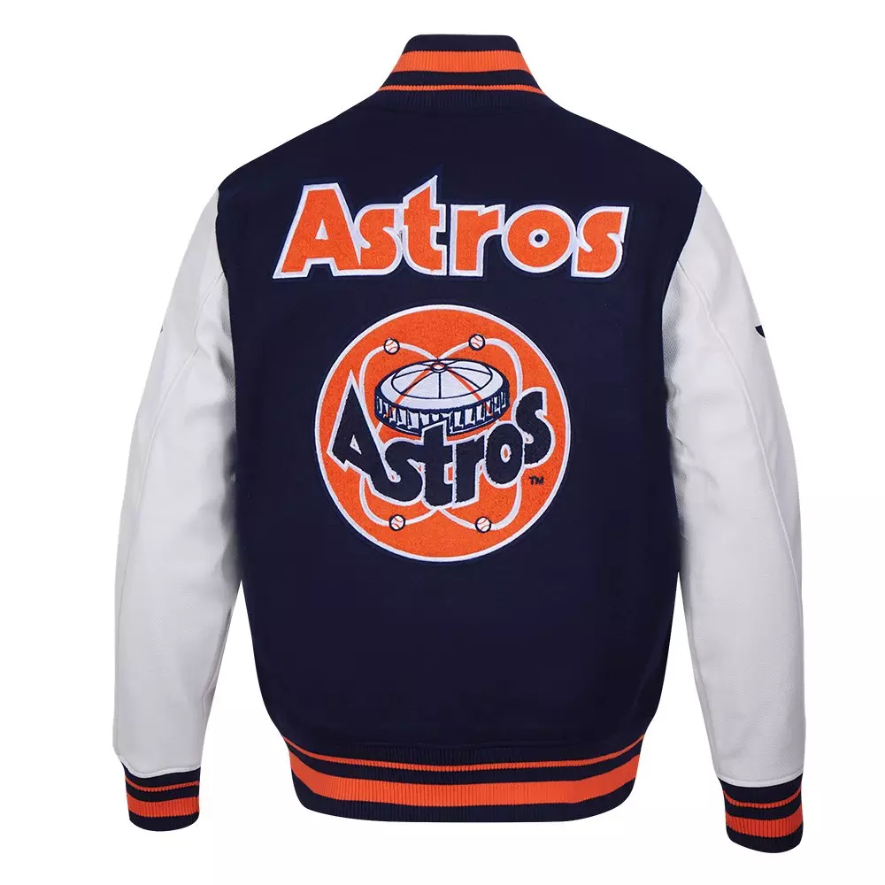 Pro Standard Men's MLB Houston Astros Retro Classic Rib Wool Varsity Jacket - Navy/Orange - NAVY/ORANGE