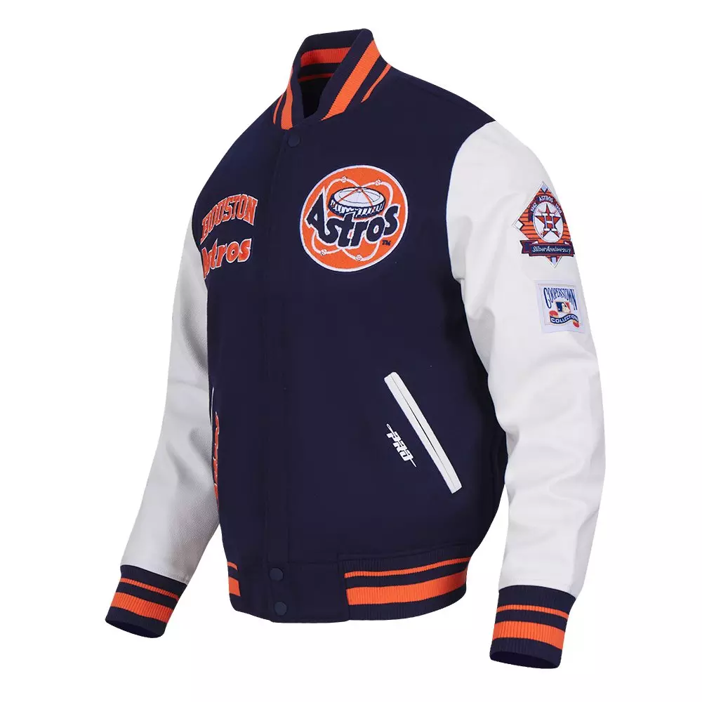 Pro Standard Men's MLB Houston Astros Retro Classic Rib Wool Varsity Jacket - Navy/Orange - NAVY/ORANGE