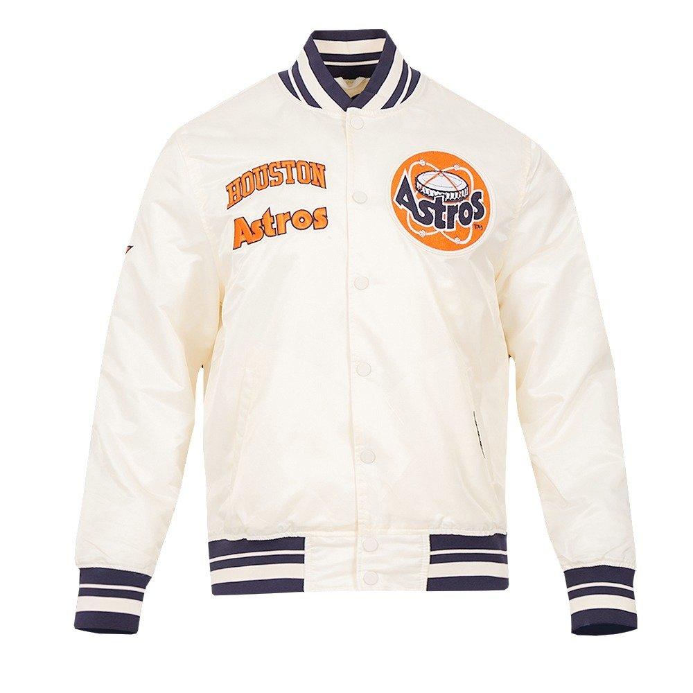 Pro Standard Men's MLB Houston Astros Retro Classic Rib Satin Jacket - Eggshell/Navy - EGGSHELL/NAVY Thumbnail View 1