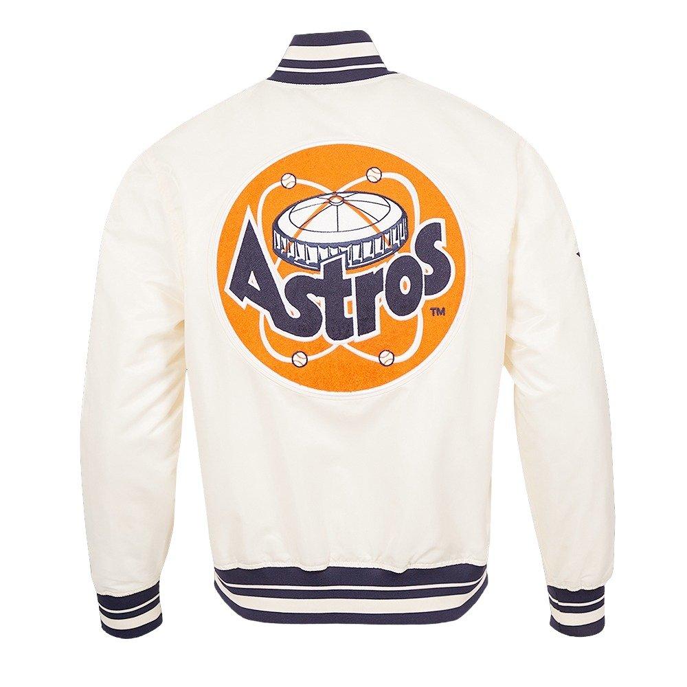 Pro Standard Men's MLB Houston Astros Retro Classic Rib Satin Jacket - Eggshell/Navy - EGGSHELL/NAVY Thumbnail View 2