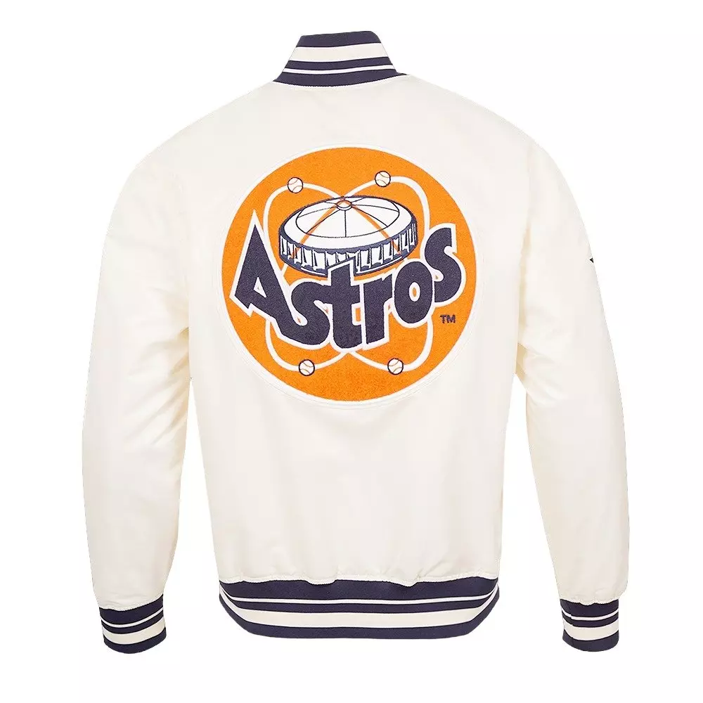 Pro Standard Men's MLB Houston Astros Retro Classic Rib Satin Jacket -Eggshell/Navy - EGGSHELL/NAVY