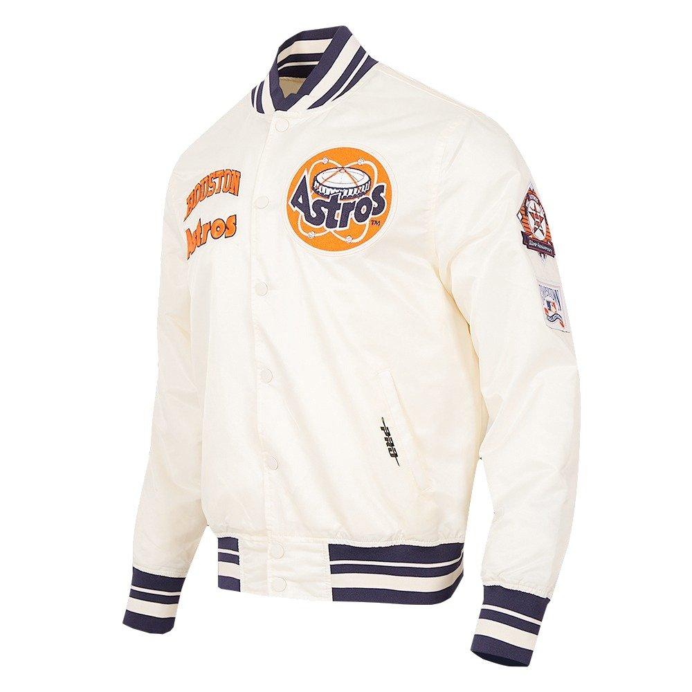 Pro Standard Men's MLB Houston Astros Retro Classic Rib Satin Jacket - Eggshell/Navy - EGGSHELL/NAVY Thumbnail View 3