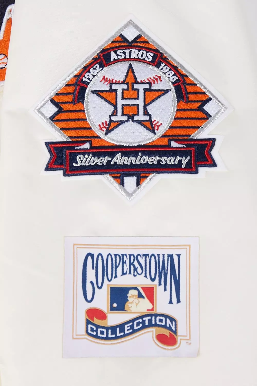 Pro Standard Men's MLB Houston Astros Retro Classic Rib Satin Jacket -Eggshell/Navy - EGGSHELL/NAVY