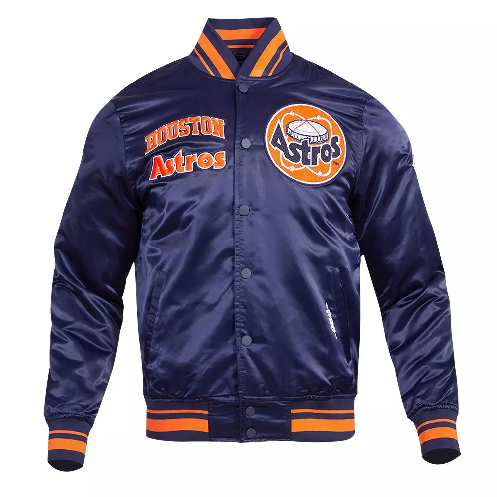 Pro Standard Men's MLB Houston Astros Retro Classic Rib Satin Jacket -Navy/Orange - NAVY/ORANGE