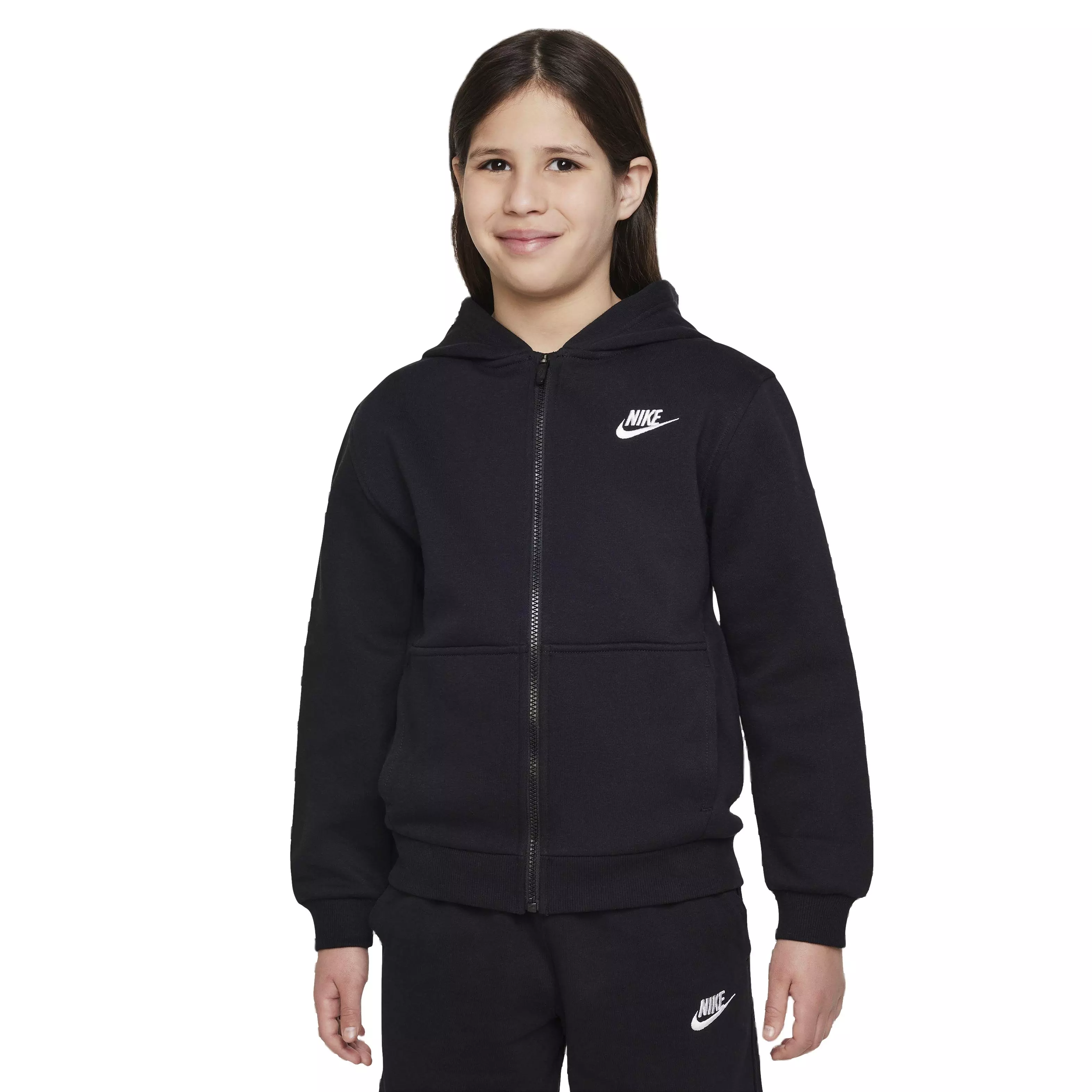 Nike Big Kids' Sportswear Club Fleece Full-Zip LS LBR Jacket - Black - BLACK