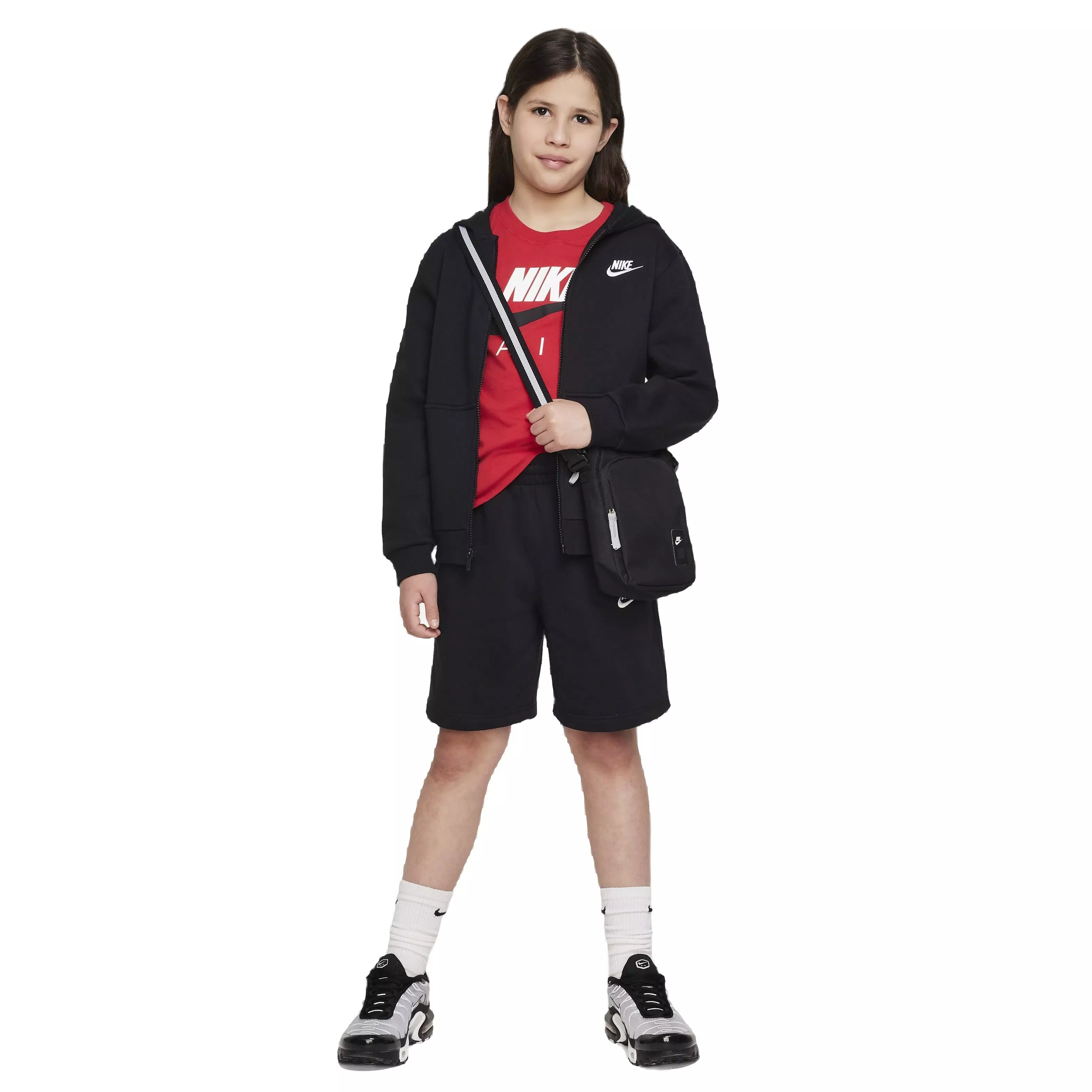 Nike Big Kids' Sportswear Club Fleece Full-Zip LS LBR Jacket -Black - BLACK