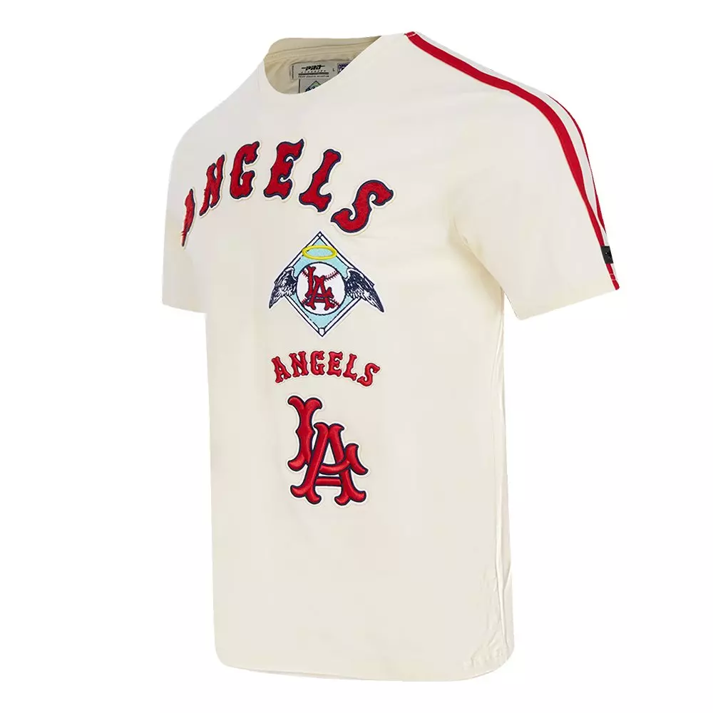 Pro Standard Men's MLB Los Angeles Angels Retro Classic Single Jersey Striped Tee -Eggshell/Red - EGGSHELL/RED