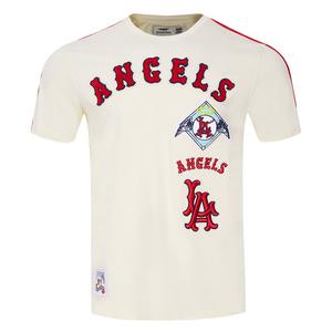 Pro Standard Men's MLB Los Angeles Angels Retro Classic Single Jersey Striped Tee -Eggshell/Red