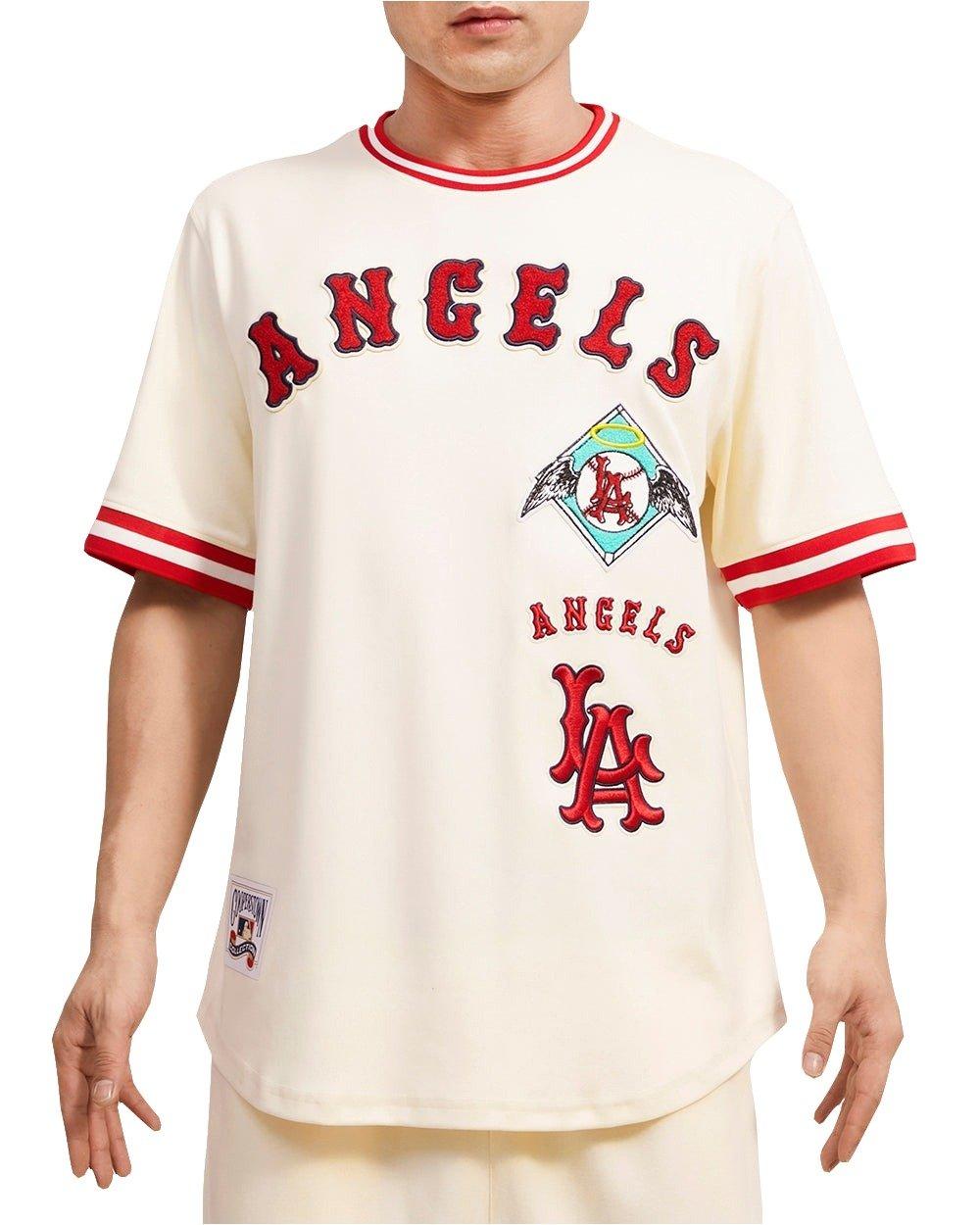 Pro Standard Men's MLB Los Angeles Angels Retro Classic Double Knit Tee - Eggshell/Red - EGGSHELL/RED Thumbnail View 1