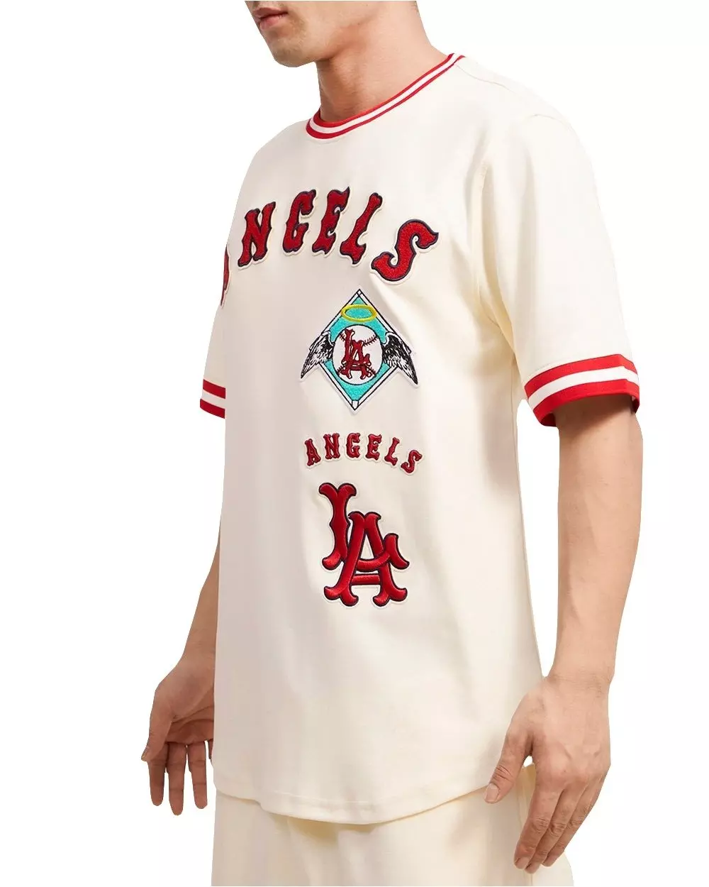 Pro Standard Men's MLB Los Angeles Angels Retro Classic Double Knit Tee - Eggshell/Red - EGGSHELL/RED