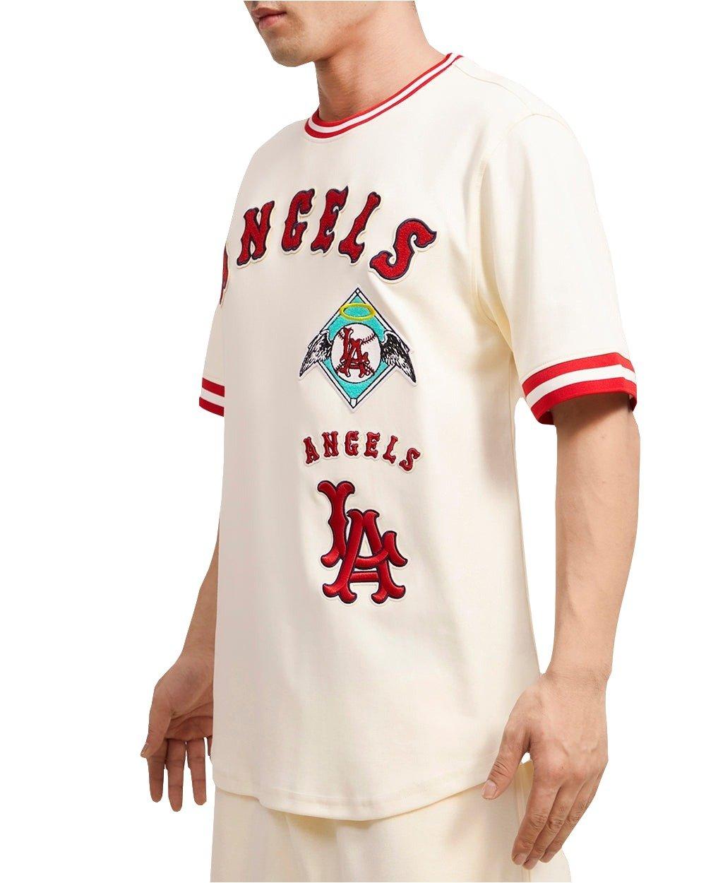 Pro Standard Men's MLB Los Angeles Angels Retro Classic Double Knit Tee -Eggshell/Red - EGGSHELL/RED Thumbnail View 4