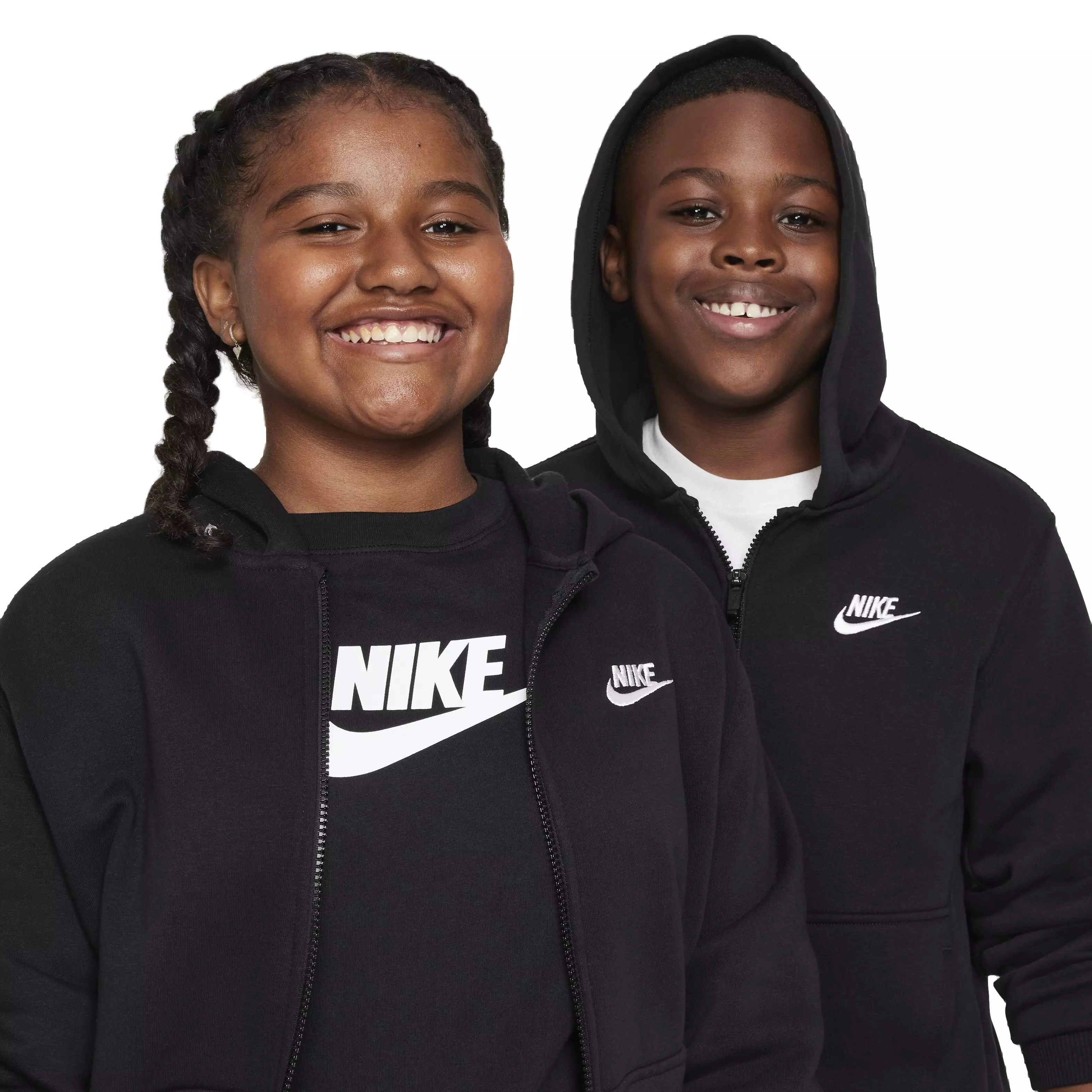 Nike Big Kids' Sportswear Club LBR Fleece Full-Zip LS Jacket -Black - BLACK