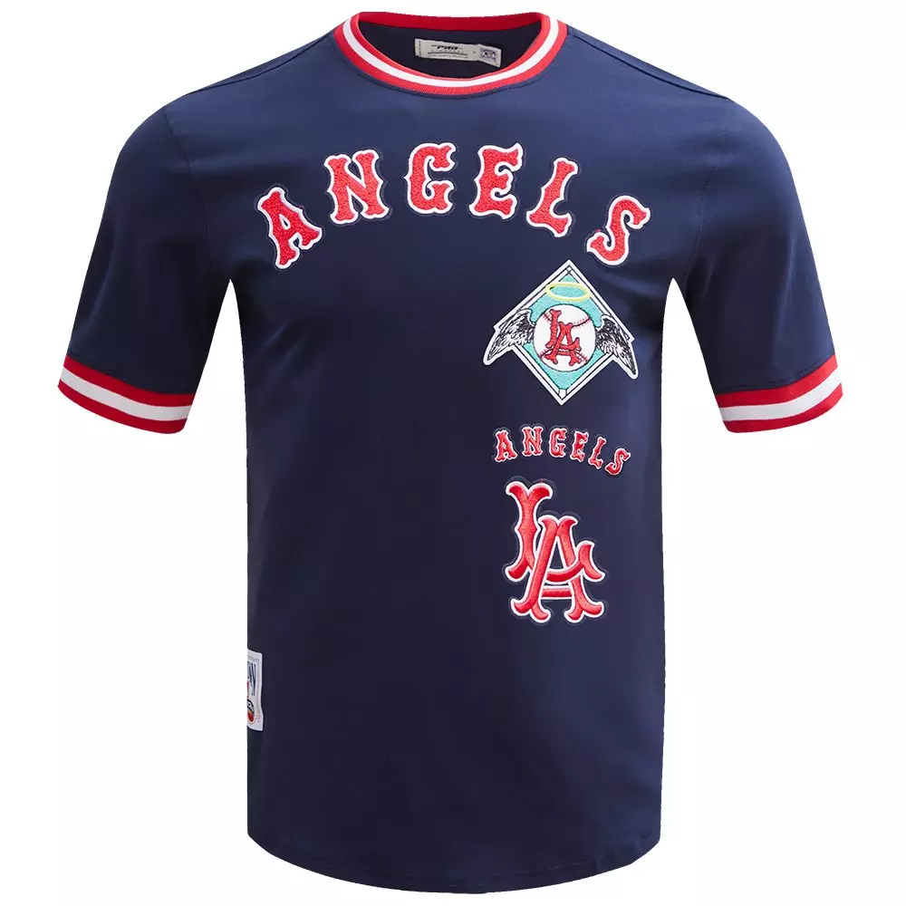 Pro Standard Men's MLB Los Angeles Angels Retro Classic Double Knit Tee -Navy/Red - NAVY/RED