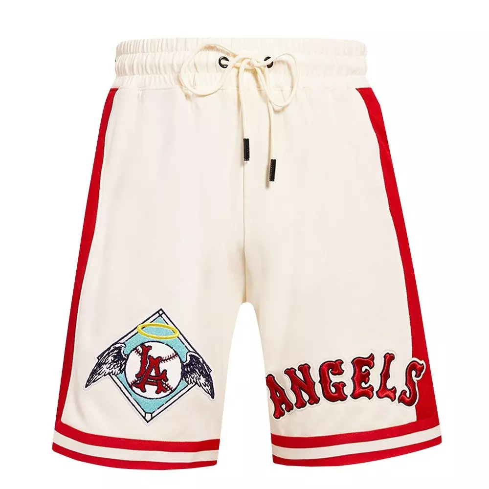 Pro Standard Men's MLB Los Angeles Angels Retro Classic Double-Knit 2.0 Shorts -Eggshell/Red - EGGSHELL/RED