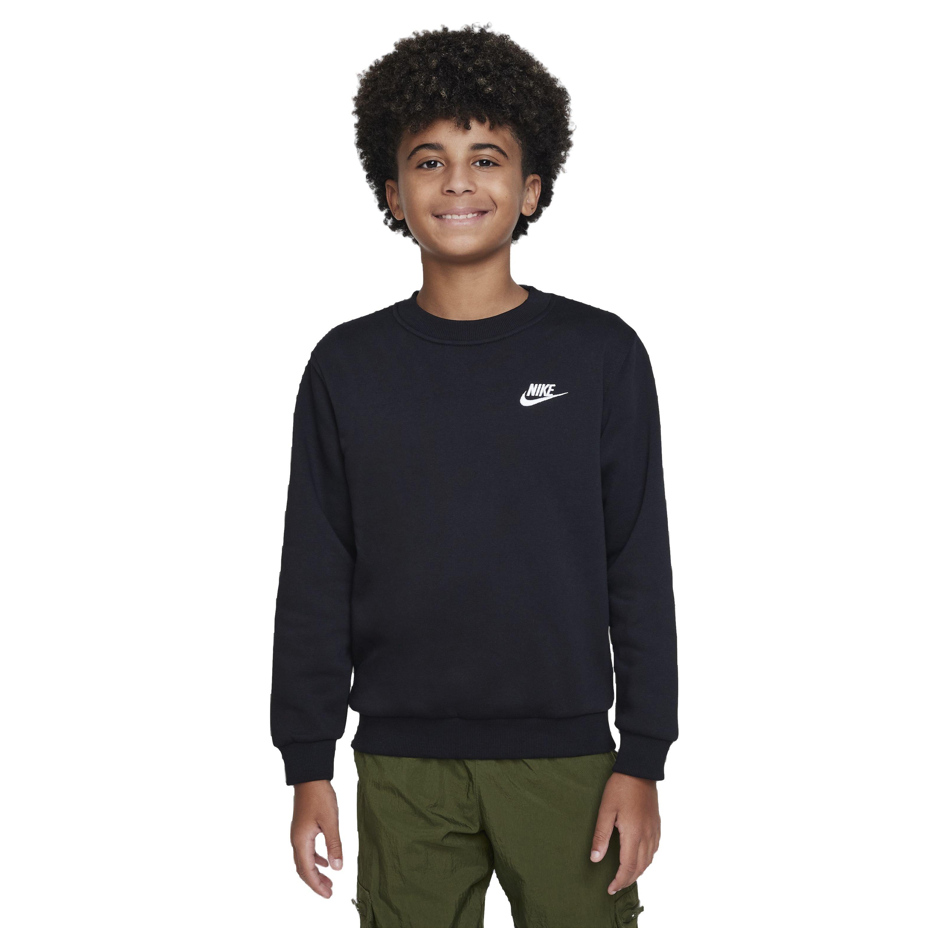 Nike Big Kids' Sportswear Club Fleece LBR Crew LS Sweatshirt - Black - BLACK Thumbnail View 1