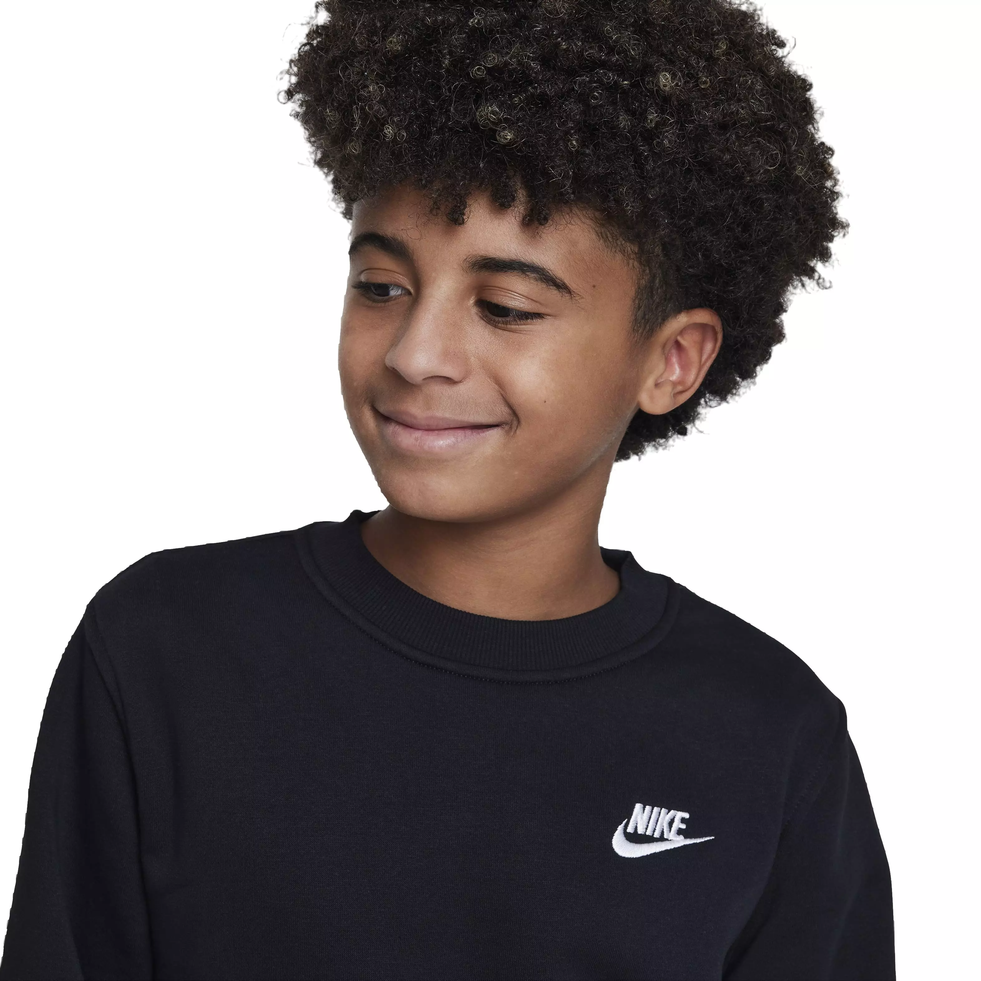 Nike Big Kids' Sportswear Club Fleece LBR Crew LS Sweatshirt -Black