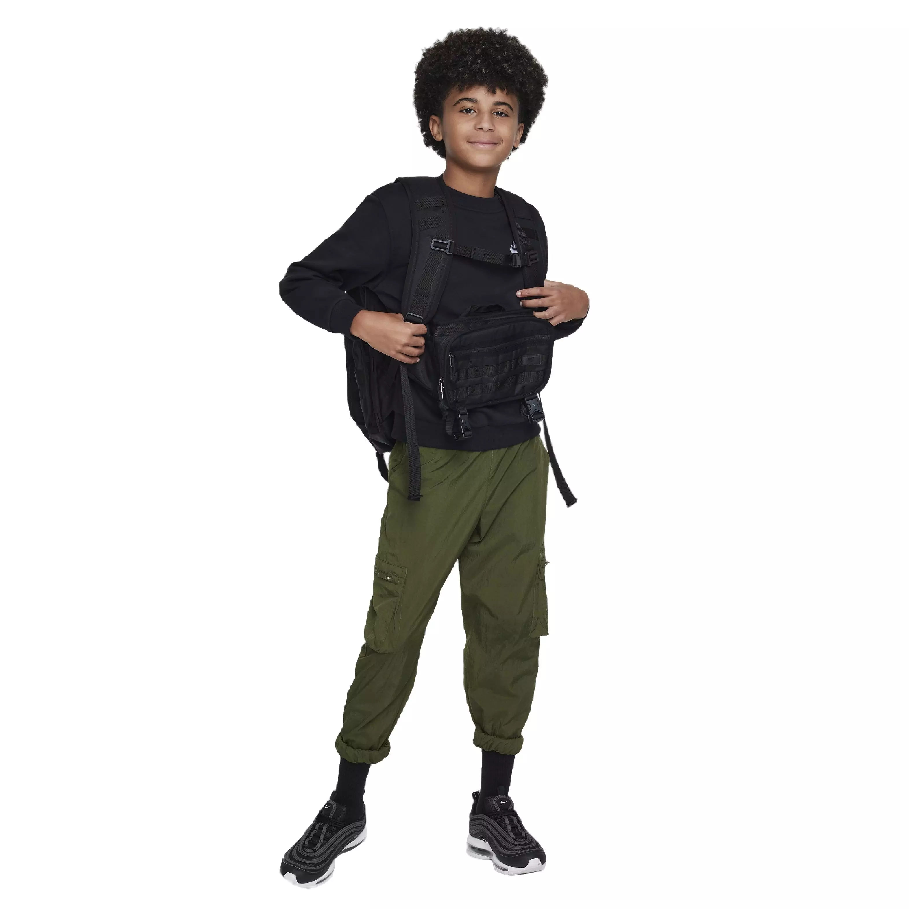 Nike Big Kids' Sportswear Club Fleece LBR Crew LS Sweatshirt -Black - BLACK