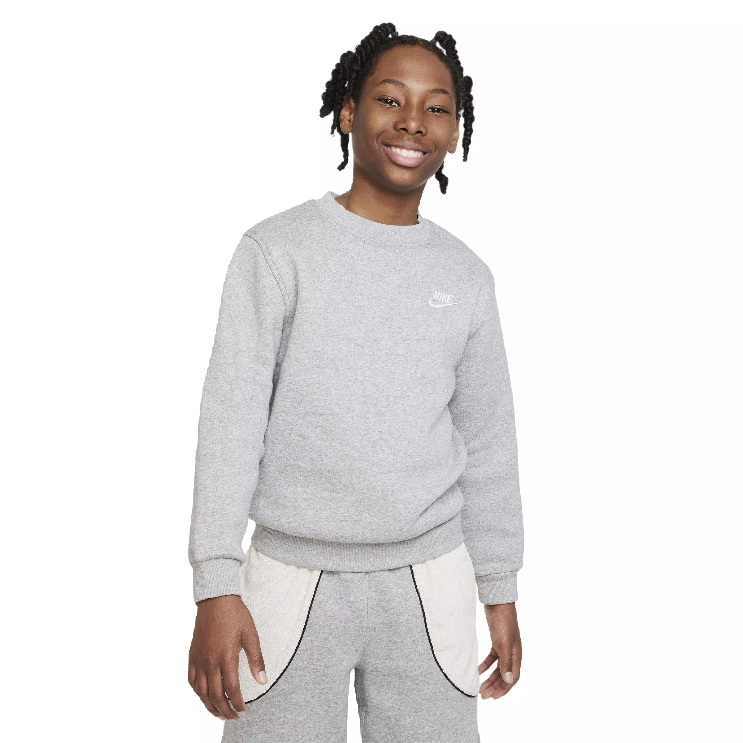 Nike Big Kids' Sportswear Club Fleece LBR Crew LS Sweatshirt - Grey - GREY