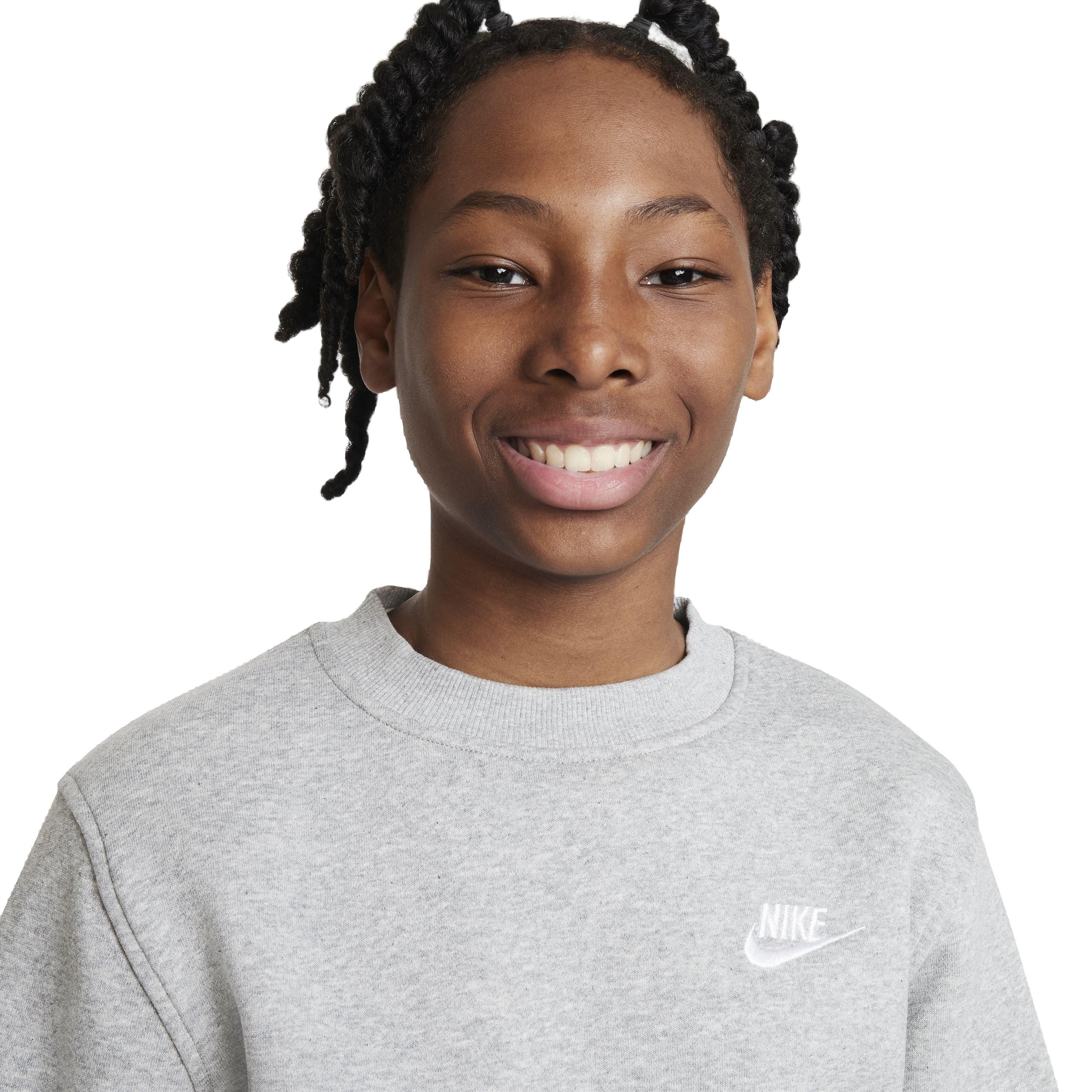 Nike Big Kids' Sportswear Club Fleece LBR Crew LS Sweatshirt - Grey - GREY Thumbnail View 3