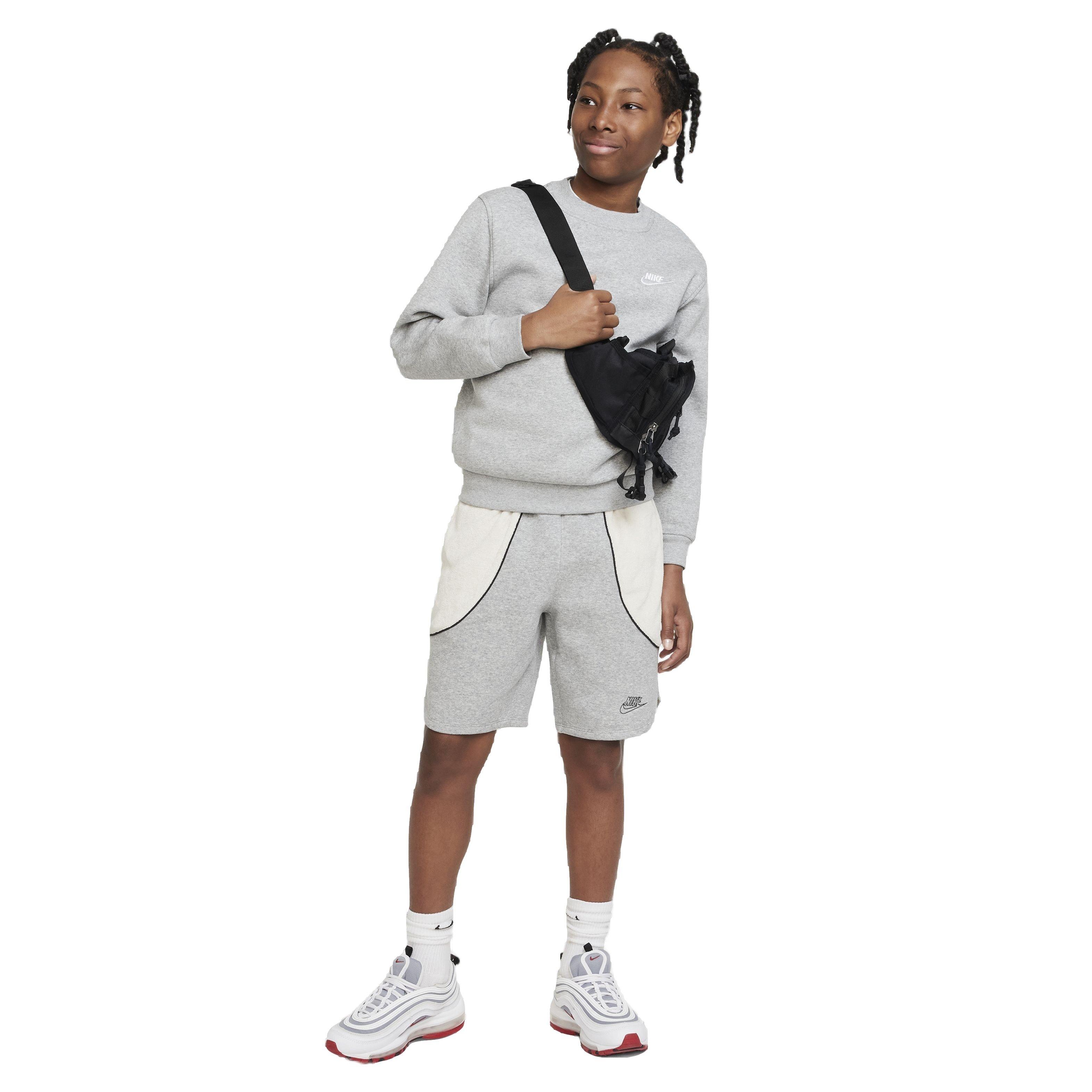 Nike Big Kids' Sportswear Club Fleece LBR Crew LS Sweatshirt - Grey - GREY Thumbnail View 4