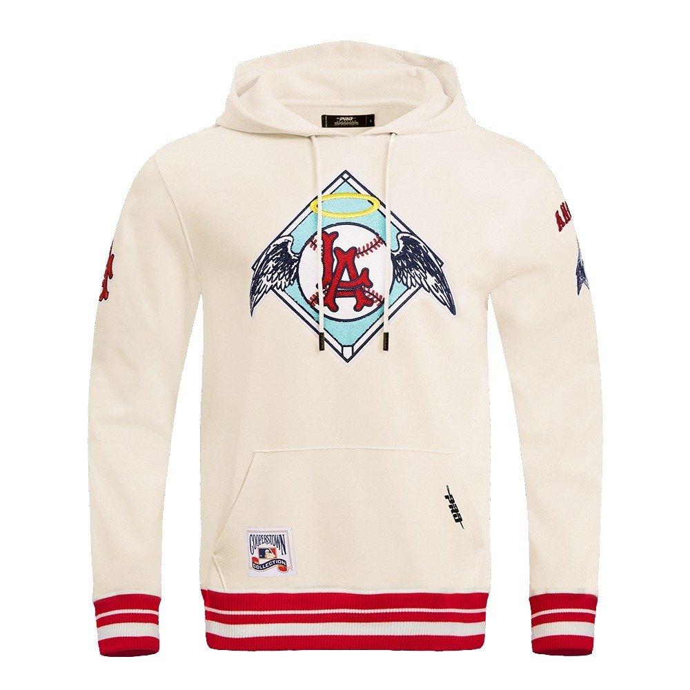 Pro Standard Men's MLB Los Angeles Angels Retro Classic Fleece Pullover Hoodie -Eggshell/Red - EGGSHELL/RED Thumbnail View 1