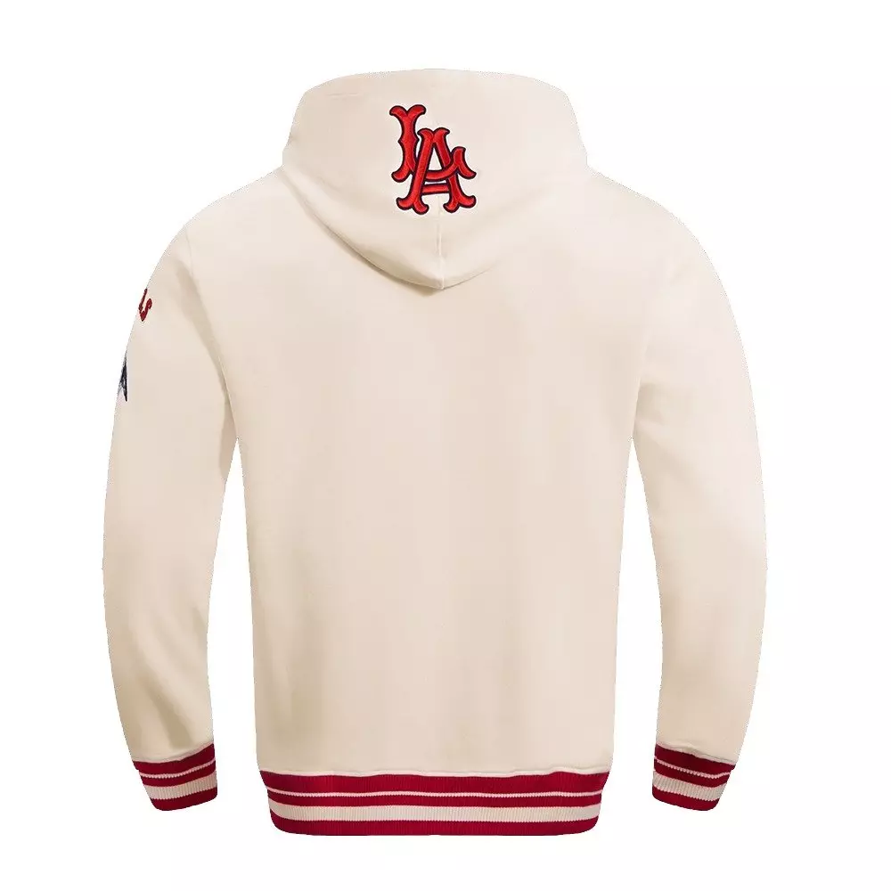 Pro Standard Men's MLB Los Angeles Angels Retro Classic Fleece Pullover Hoodie -Eggshell/Red - EGGSHELL/RED