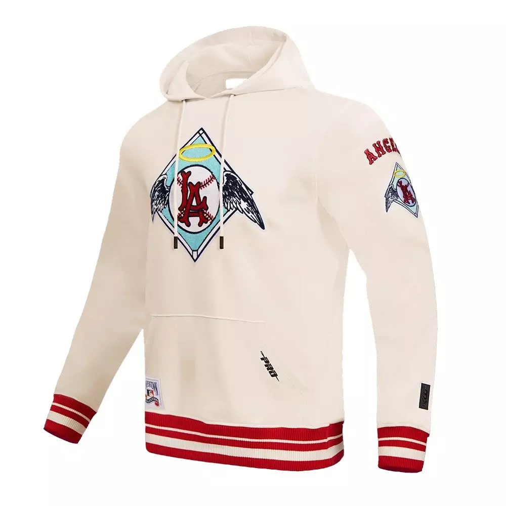 Pro Standard Men's MLB Los Angeles Angels Retro Classic Fleece Pullover Hoodie -Eggshell/Red - EGGSHELL/RED