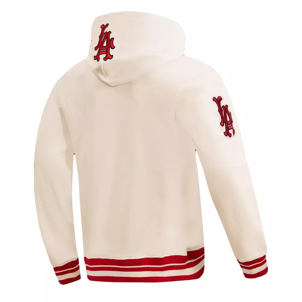 Pro Standard Men's MLB Los Angeles Angels Retro Classic Fleece Pullover Hoodie -Eggshell/Red - EGGSHELL/RED