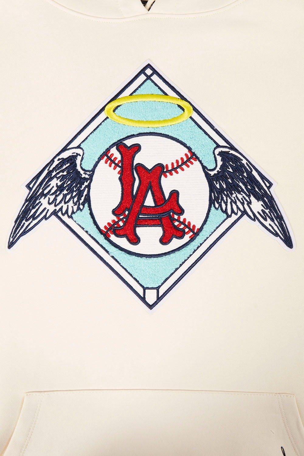 Pro Standard Men's MLB Los Angeles Angels Retro Classic Fleece Pullover Hoodie -Eggshell/Red - EGGSHELL/RED Thumbnail View 5