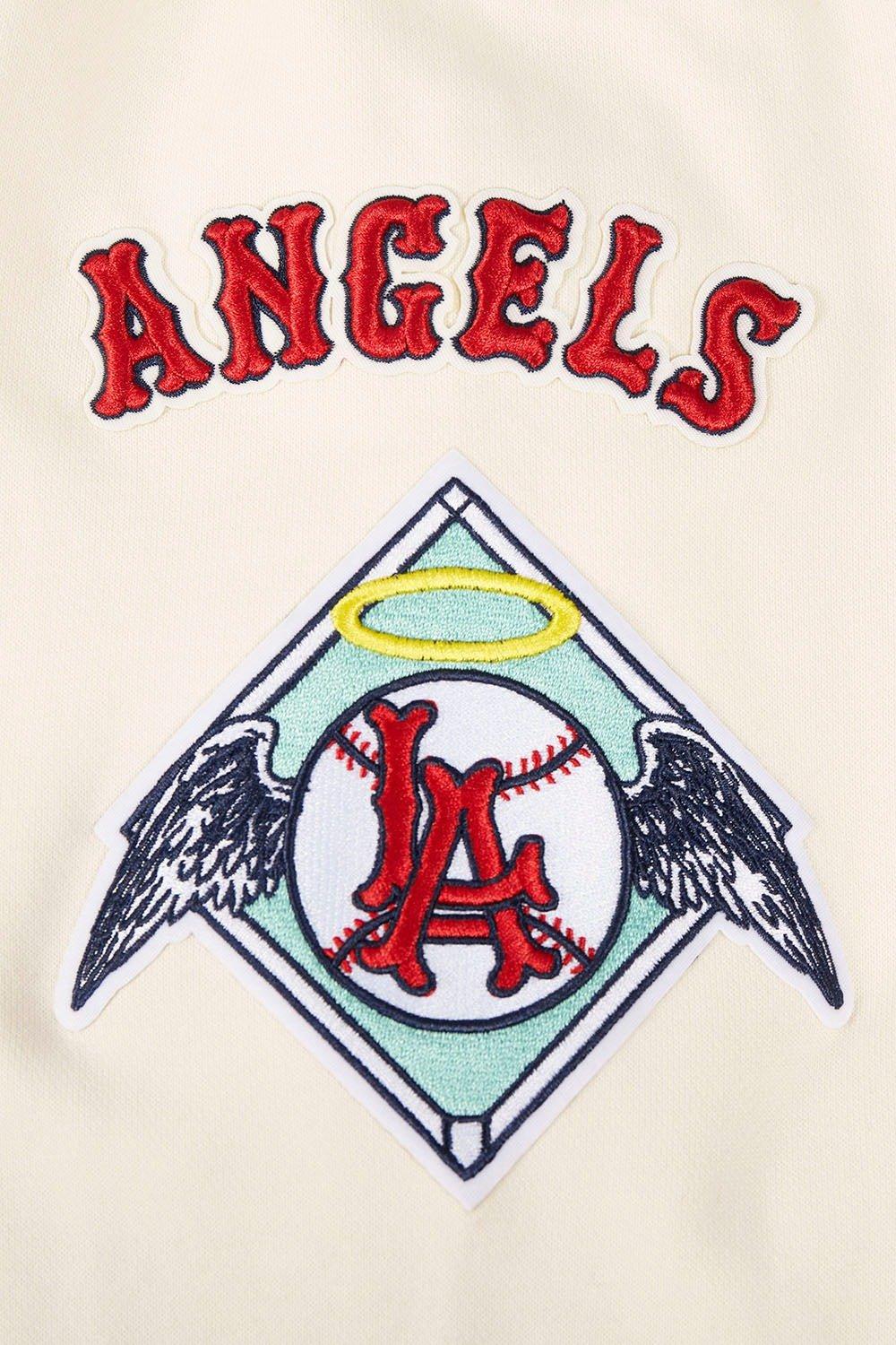 Pro Standard Men's MLB Los Angeles Angels Retro Classic Fleece Pullover Hoodie -Eggshell/Red - EGGSHELL/RED Thumbnail View 7