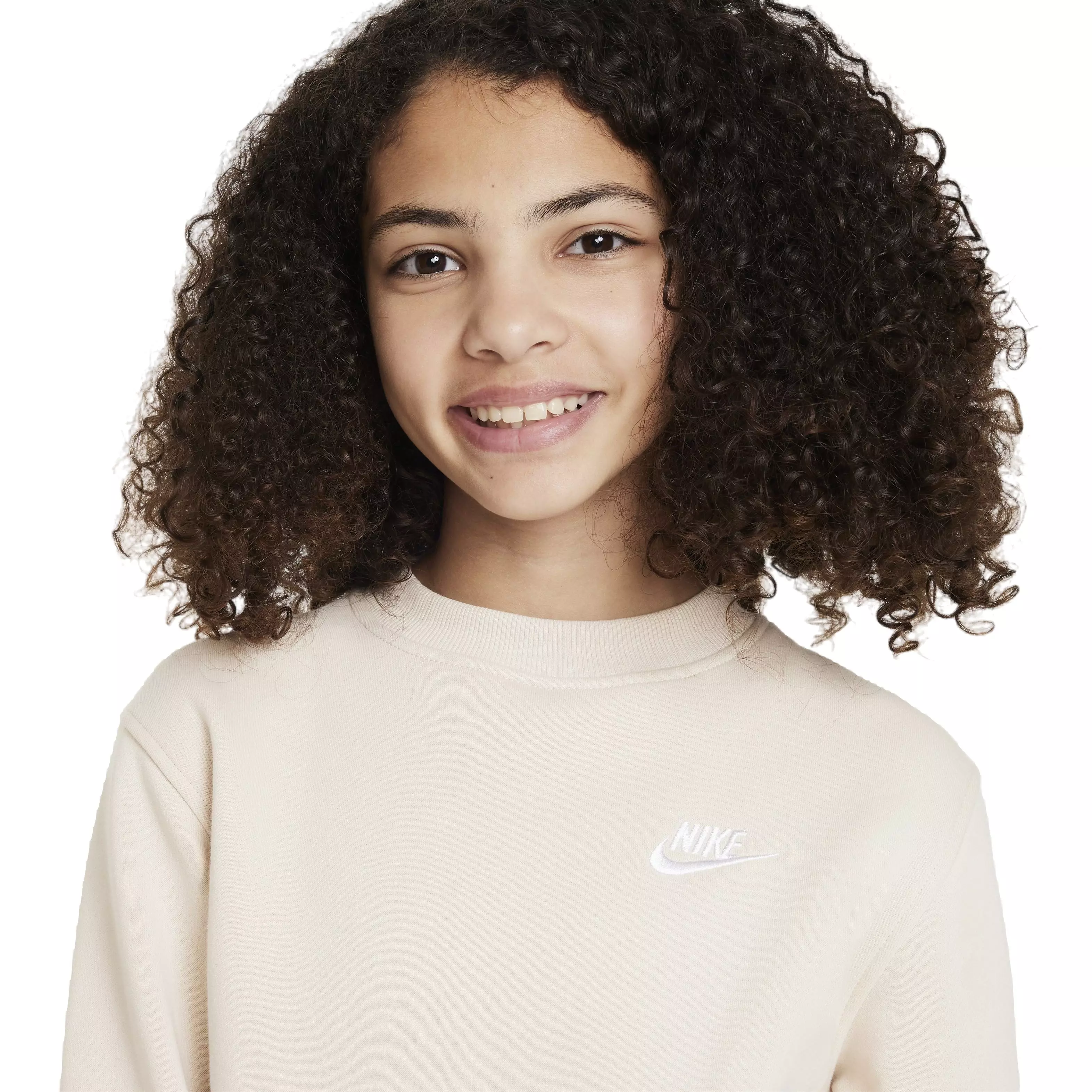 Nike Big Kids' Sportswear Club Fleece LBR Crew LS Sweatshirt -Brown - BROWN