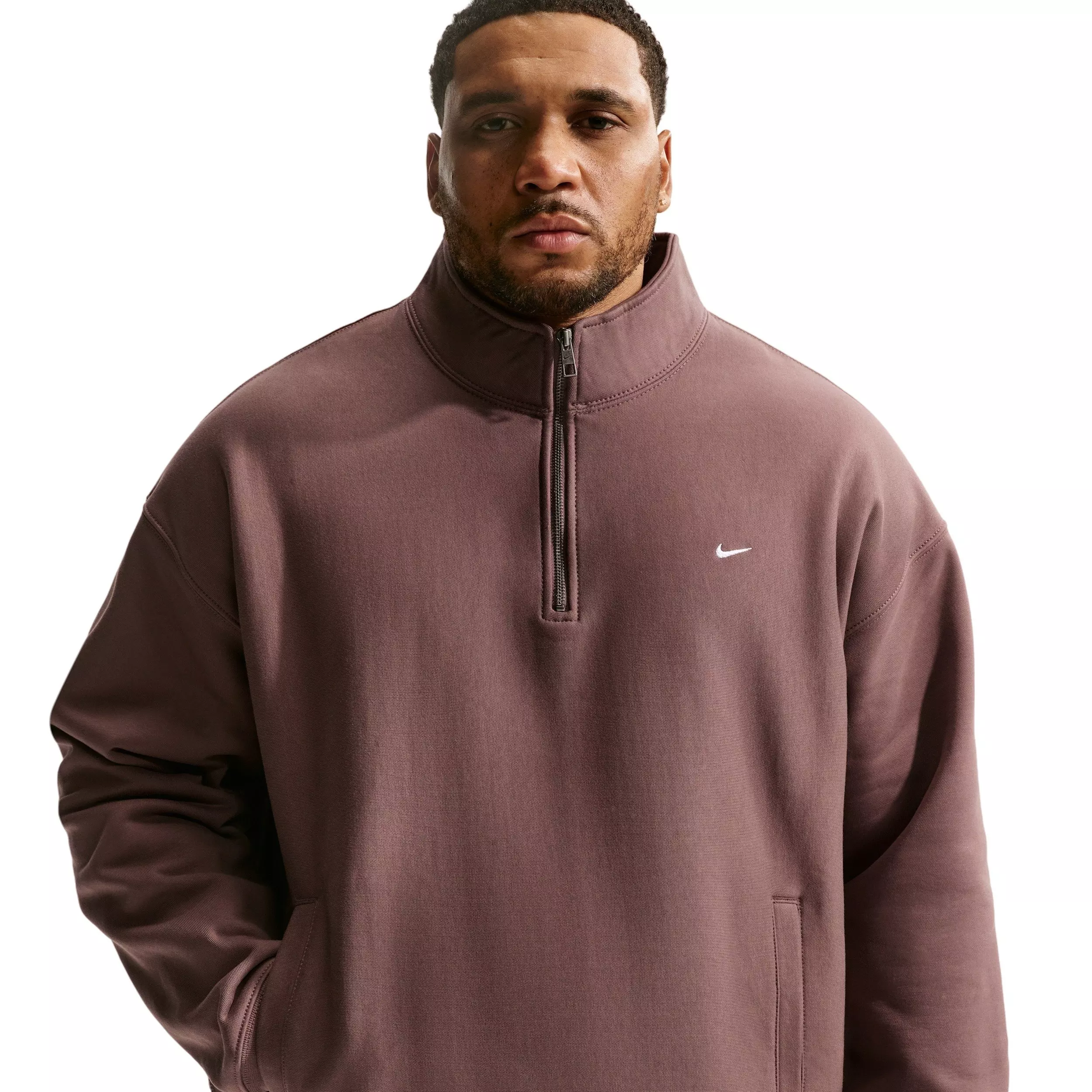 Nike Men's Solo Swoosh Fleece Quarter-Zip Top - Tattoo Purple - TATTOO PURPLE