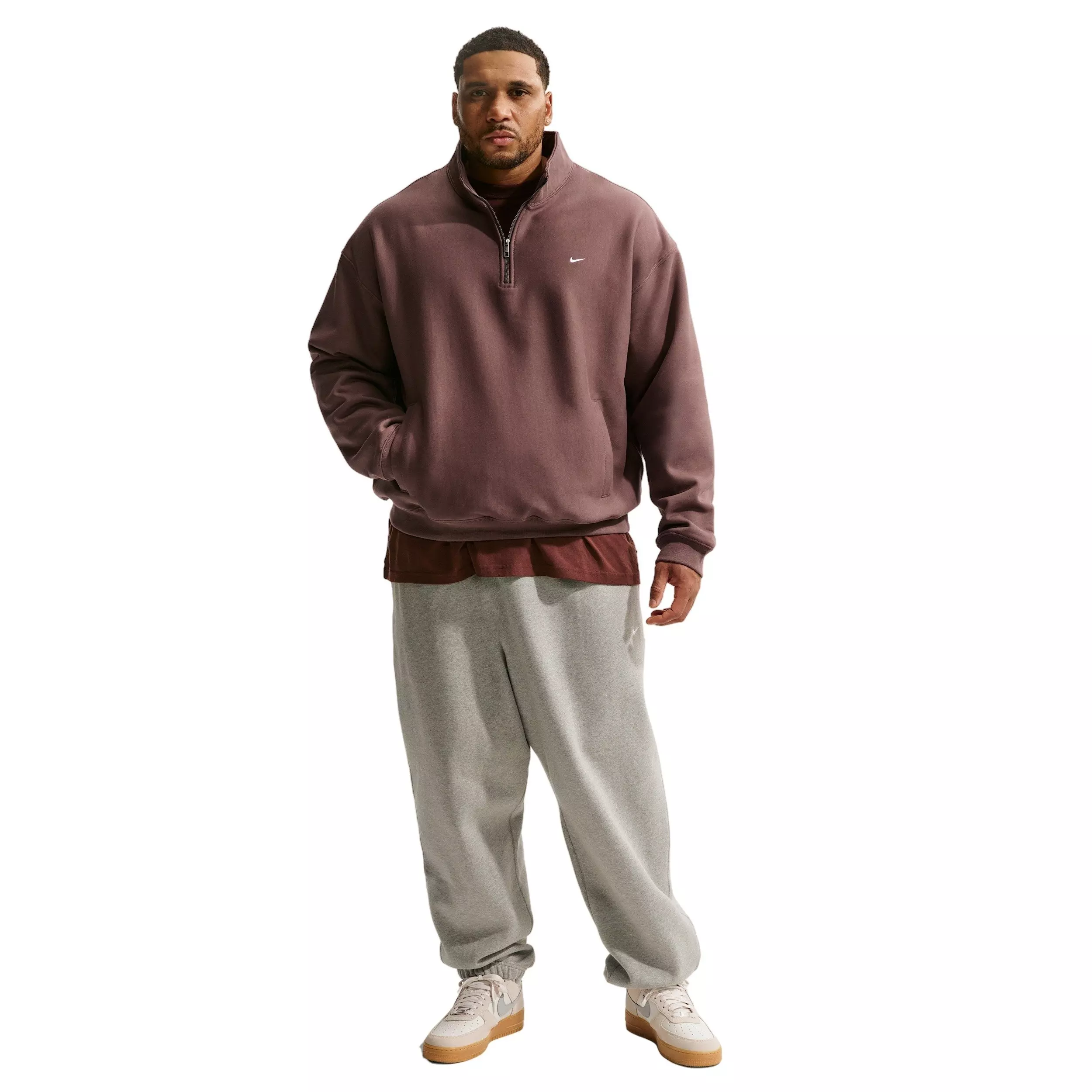 Nike Men's Solo Swoosh Fleece Quarter-Zip Top - Tattoo Purple - TATTOO PURPLE