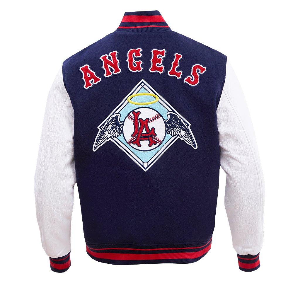 Pro Standard Men's MLB Los Angeles Angels Retro Classic Rib Wool Varsity Jacket - Navy/Red - NAVY/RED Thumbnail View 2