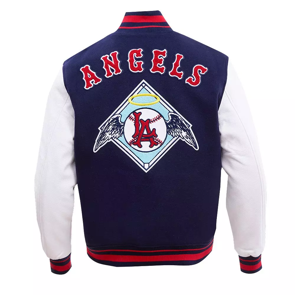 Pro Standard Men's MLB Los Angeles Angels Retro Classic Rib Wool Varsity Jacket -Navy/Red - NAVY/RED