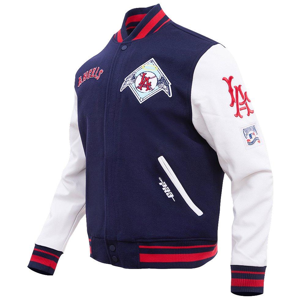 Pro Standard Men's MLB Los Angeles Angels Retro Classic Rib Wool Varsity Jacket - Navy/Red - NAVY/RED Thumbnail View 3