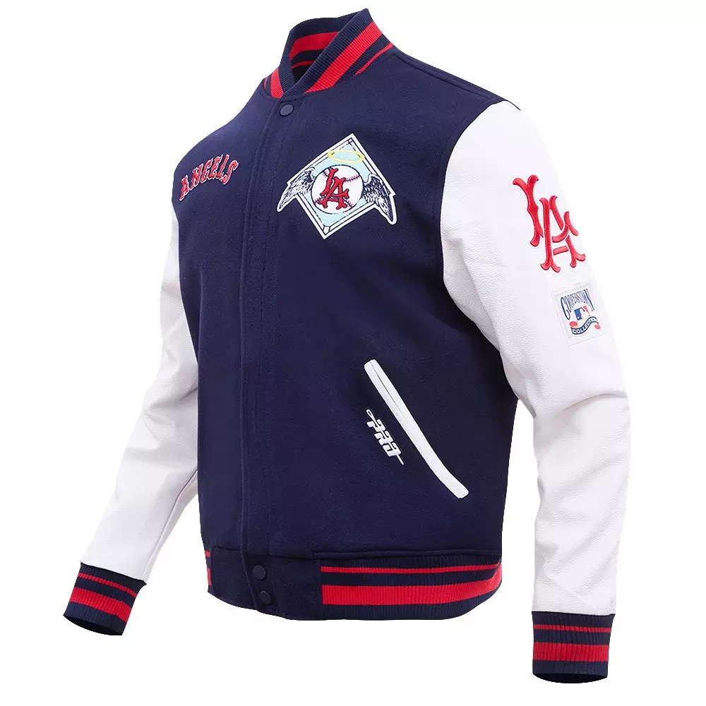 Pro Standard Men's MLB Los Angeles Angels Retro Classic Rib Wool Varsity Jacket -Navy/Red - NAVY/RED