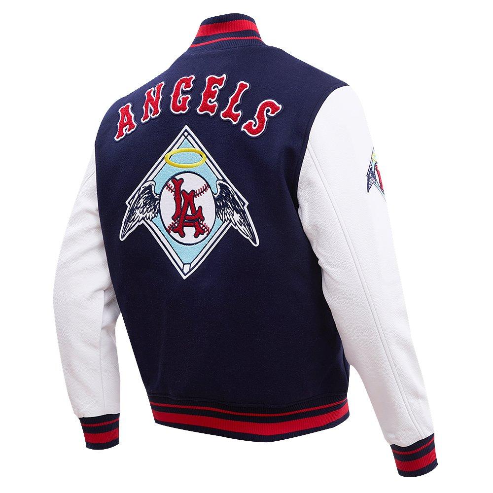 Pro Standard Men's MLB Los Angeles Angels Retro Classic Rib Wool Varsity Jacket -Navy/Red - NAVY/RED Thumbnail View 4