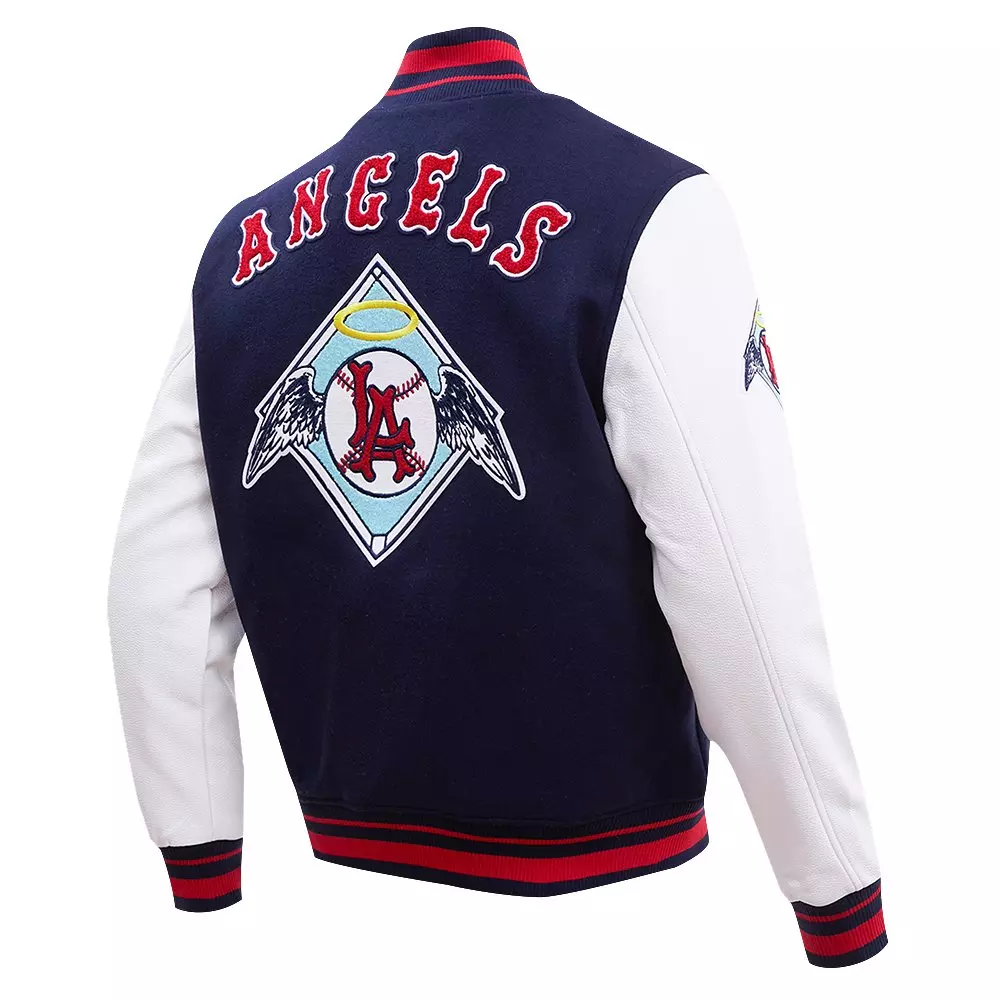 Pro Standard Men's MLB Los Angeles Angels Retro Classic Rib Wool Varsity Jacket -Navy/Red - NAVY/RED