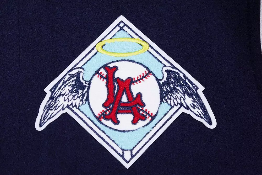 Pro Standard Men's MLB Los Angeles Angels Retro Classic Rib Wool Varsity Jacket - Navy/Red - NAVY/RED