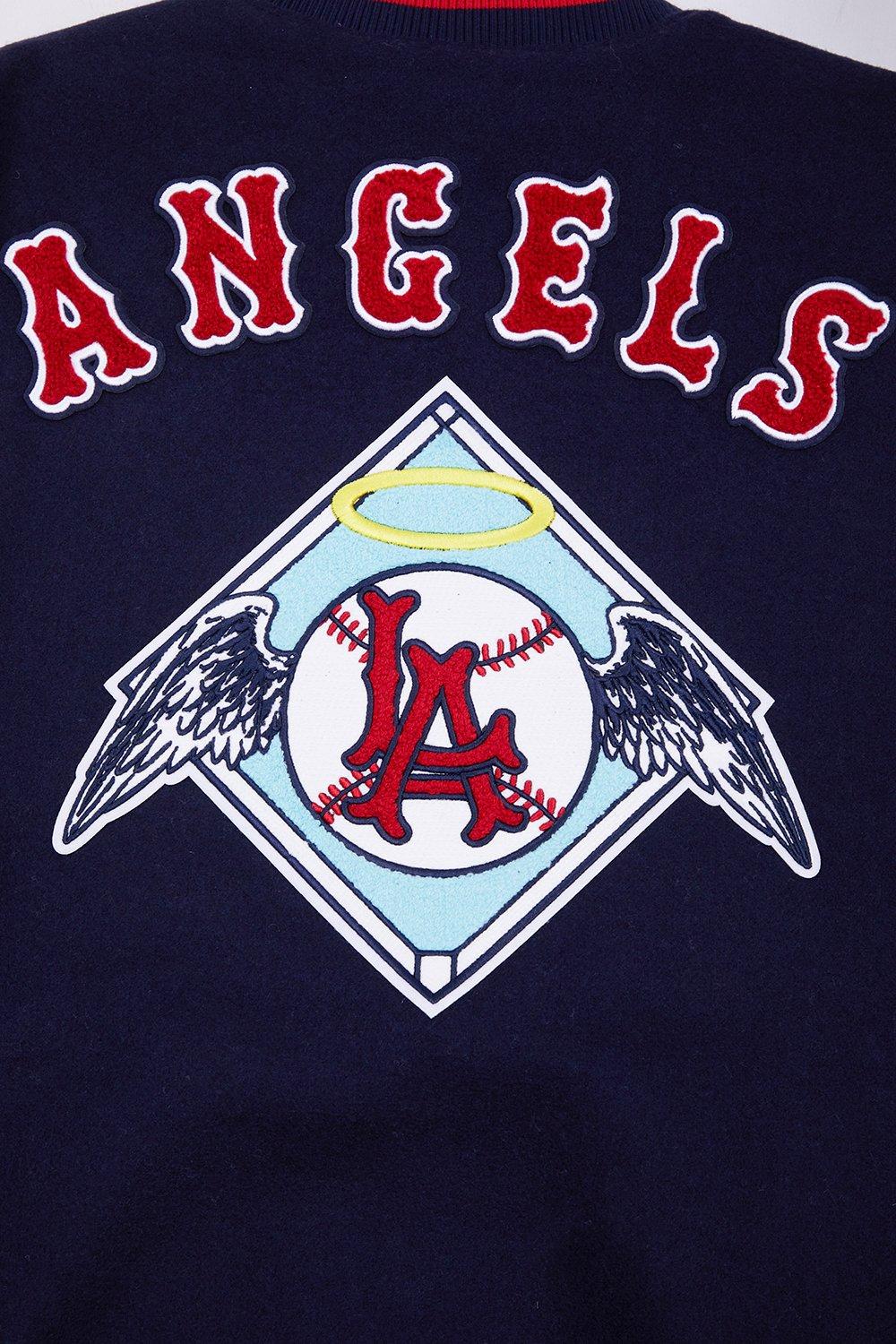 Pro Standard Men's MLB Los Angeles Angels Retro Classic Rib Wool Varsity Jacket - Navy/Red - NAVY/RED Thumbnail View 10