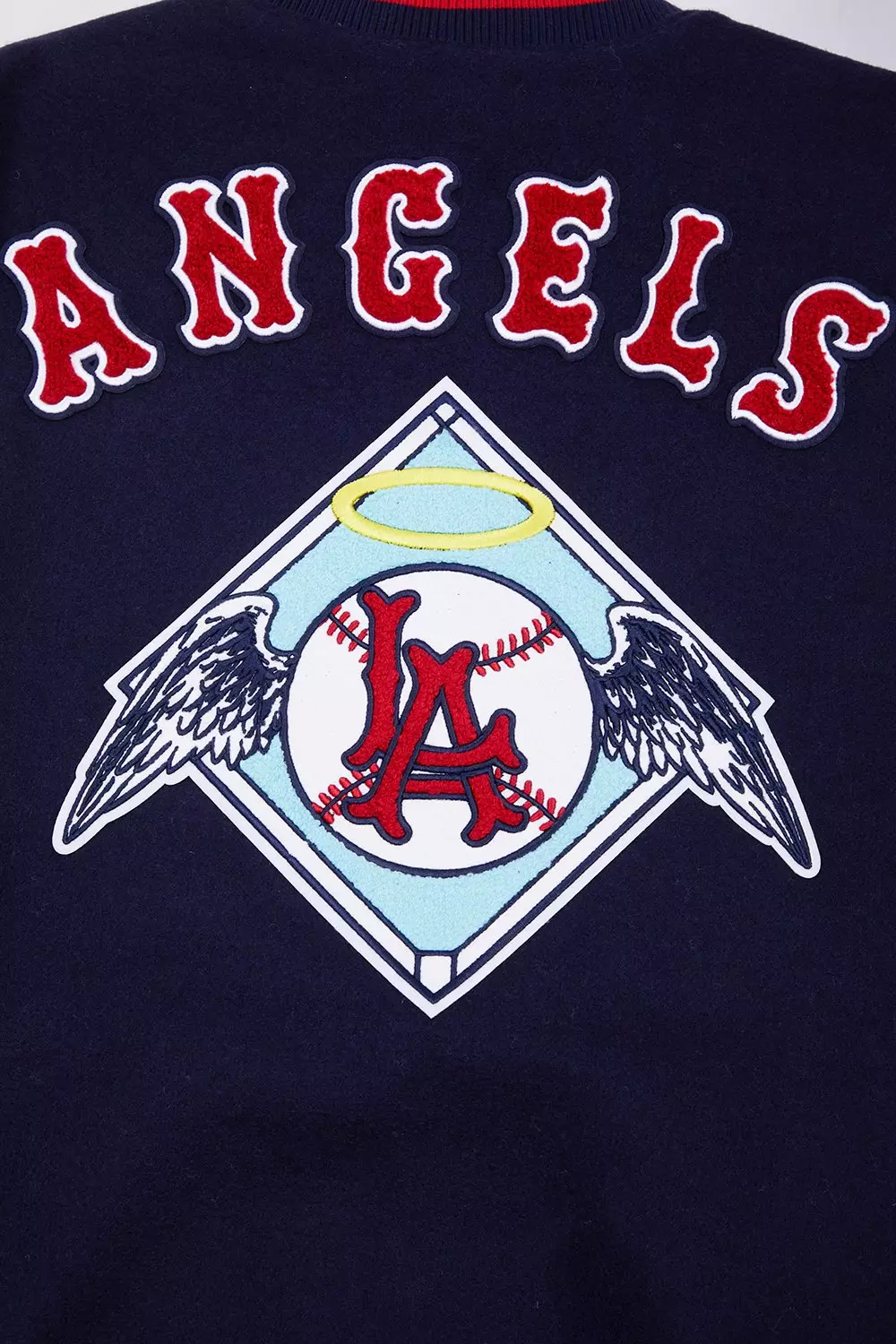 Pro Standard Men's MLB Los Angeles Angels Retro Classic Rib Wool Varsity Jacket - Navy/Red - NAVY/RED