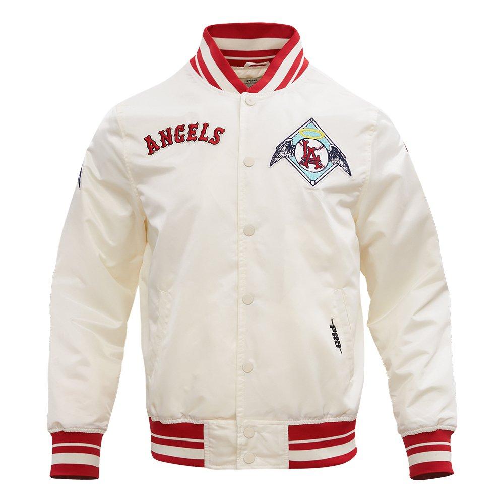 Pro Standard Men's MLB Los Angeles Angels Retro Classic Rib Satin Jacket -Eggshel/Red - EGGSHELL/RED Thumbnail View 1