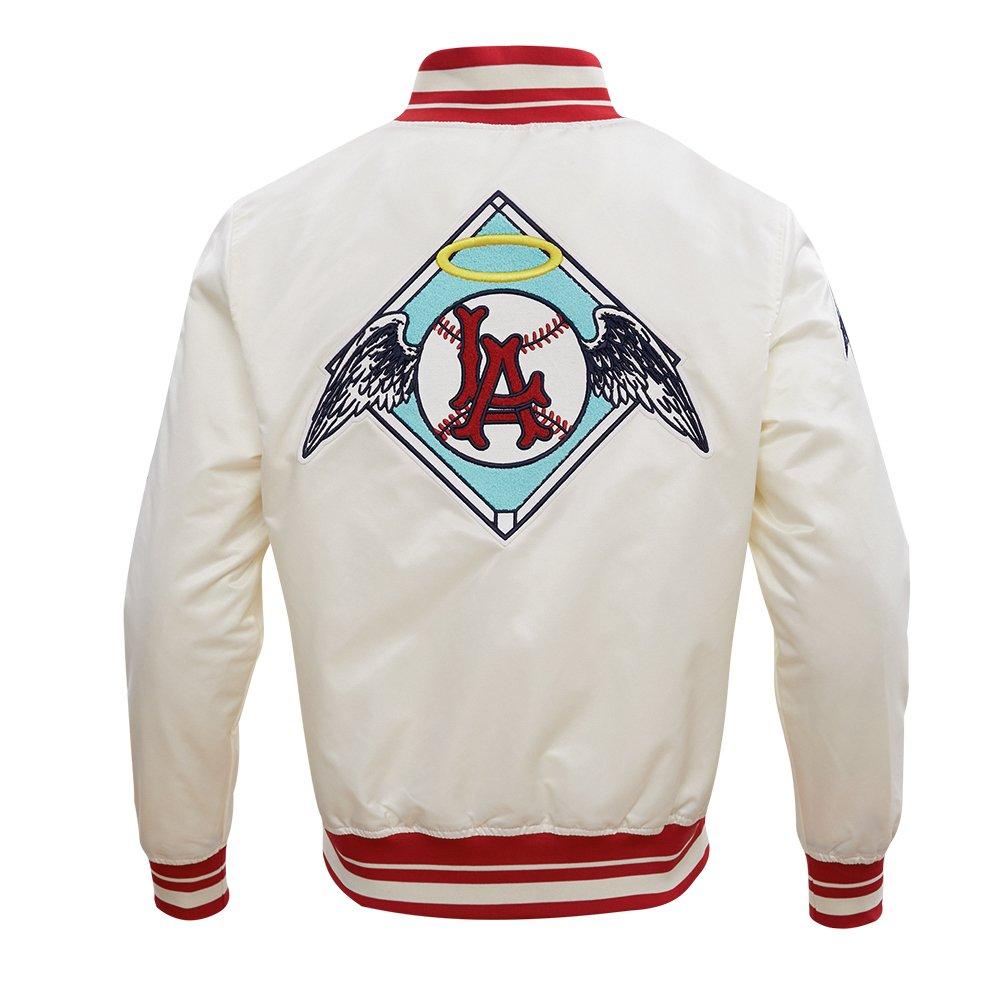 Pro Standard Men's MLB Los Angeles Angels Retro Classic Rib Satin Jacket - Eggshell/Red - EGGSHELL/RED Thumbnail View 2